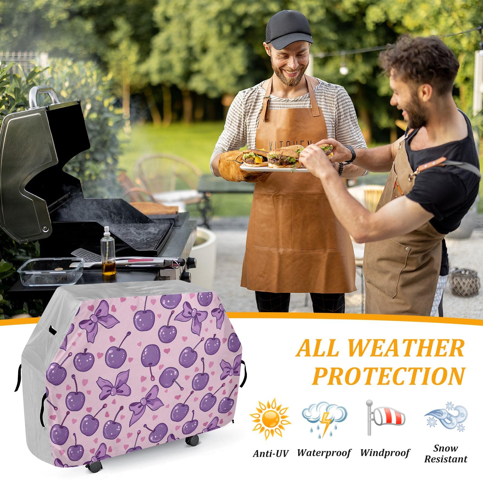 Copertura impermeabile resistente per barbecue con ciliegie e fiocchi lilla