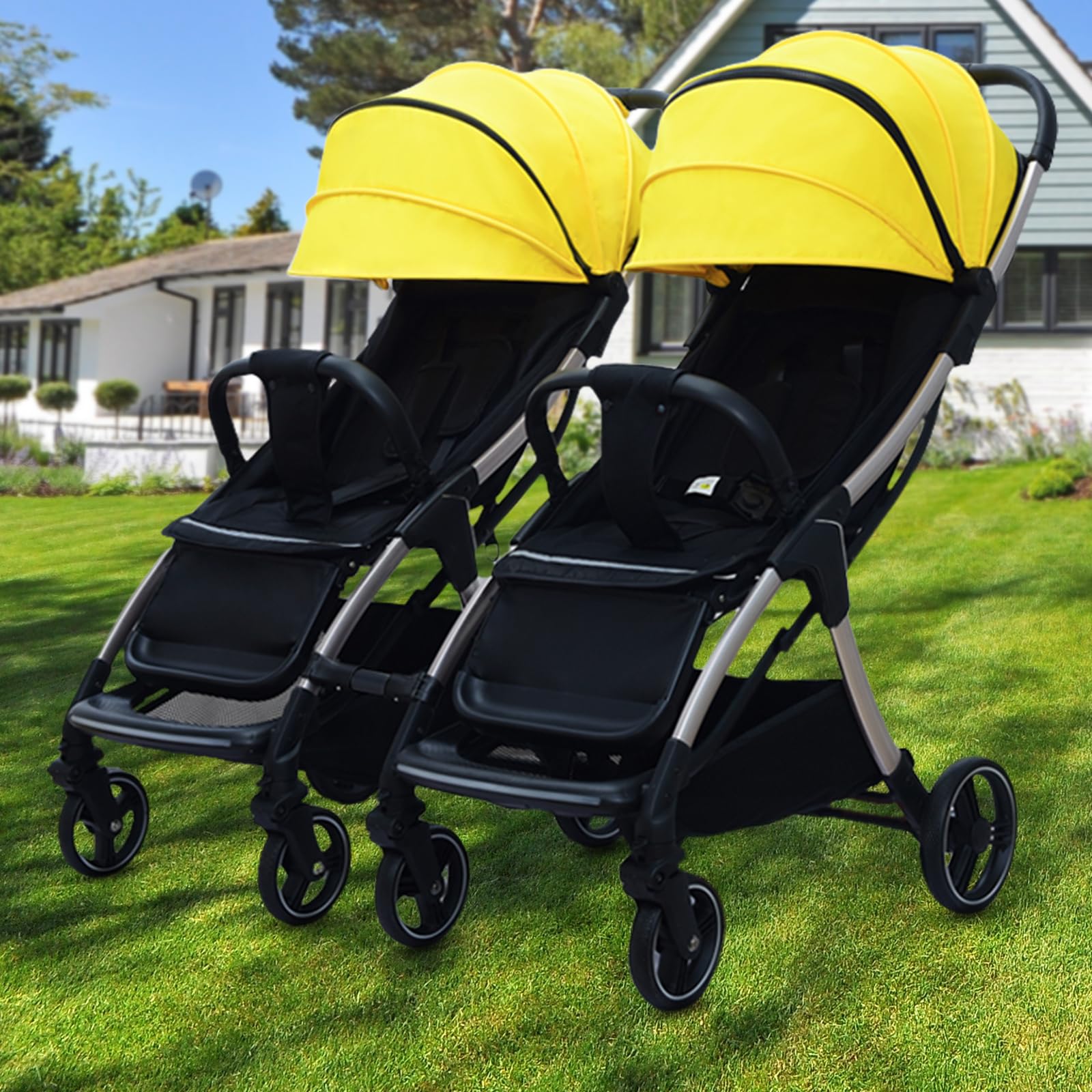 Perfeclan 3 Zwillings-Kinderwagen-Verbindungs aus Aluminiumlegierung, Sicherheits-Doppelschirm-Verbindungs, sicherer Riemen, schwarz