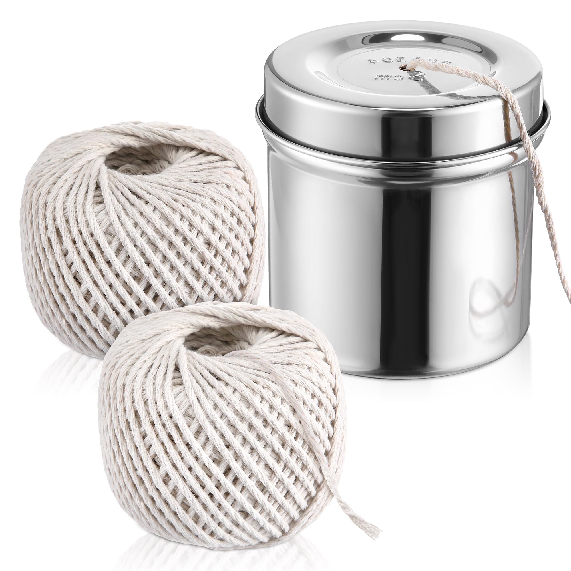 2 Pcs Kitchen Twine with Stainless Steel Dispenser Butcher Twine, White