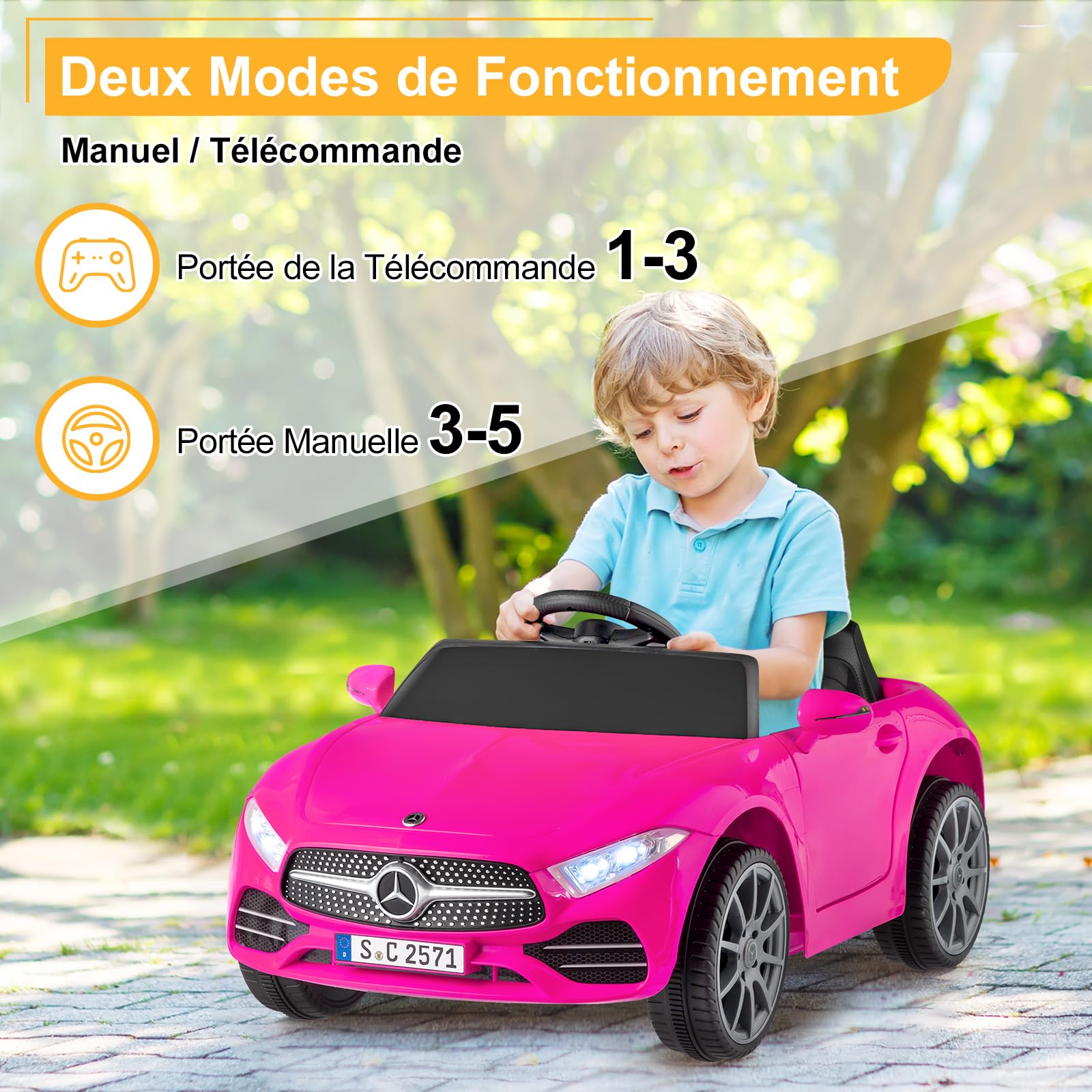 LALAHO Voitures électriques pour Enfants avec Véhicule Électrique 12V Télécommande 2.4G, Véhicule électrique Enfant 2 Portes avec MP3 (CLS Rose)