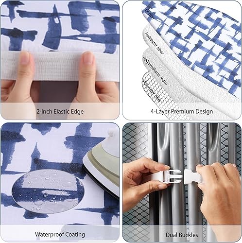 Miniatura 4 de Cubierta y almohadilla para tabla de planchar de 15 x 54 pulgadas, acolchado grueso, 4 capas con elástico de 2 pulgadas, resistente a las manchas y