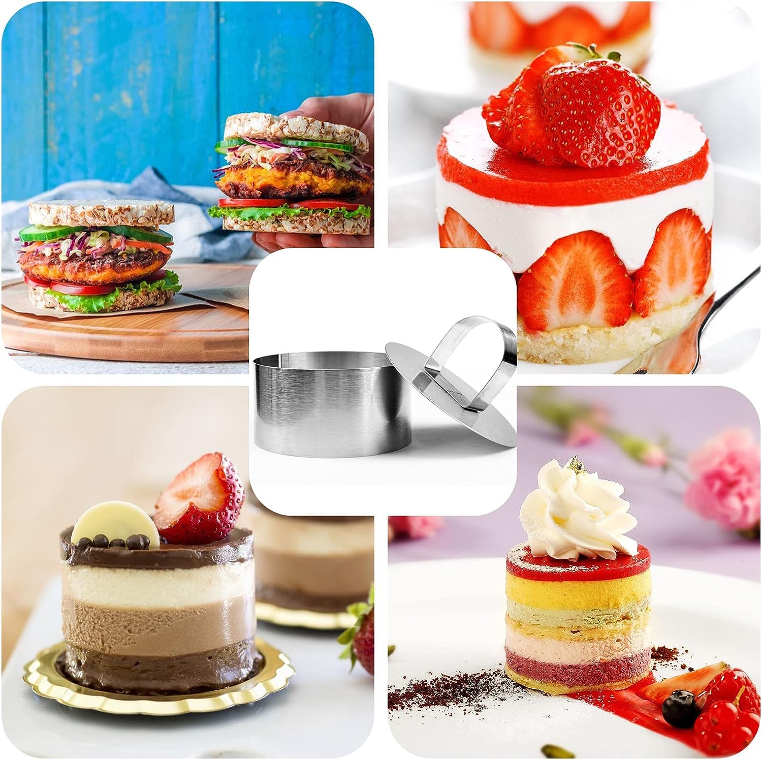 Set 3 Anelli Per Torte In Acciaio Inox - Ø10/15/20 Cm X 4,5h - Per Mousse E Pasticceria - Foto 10