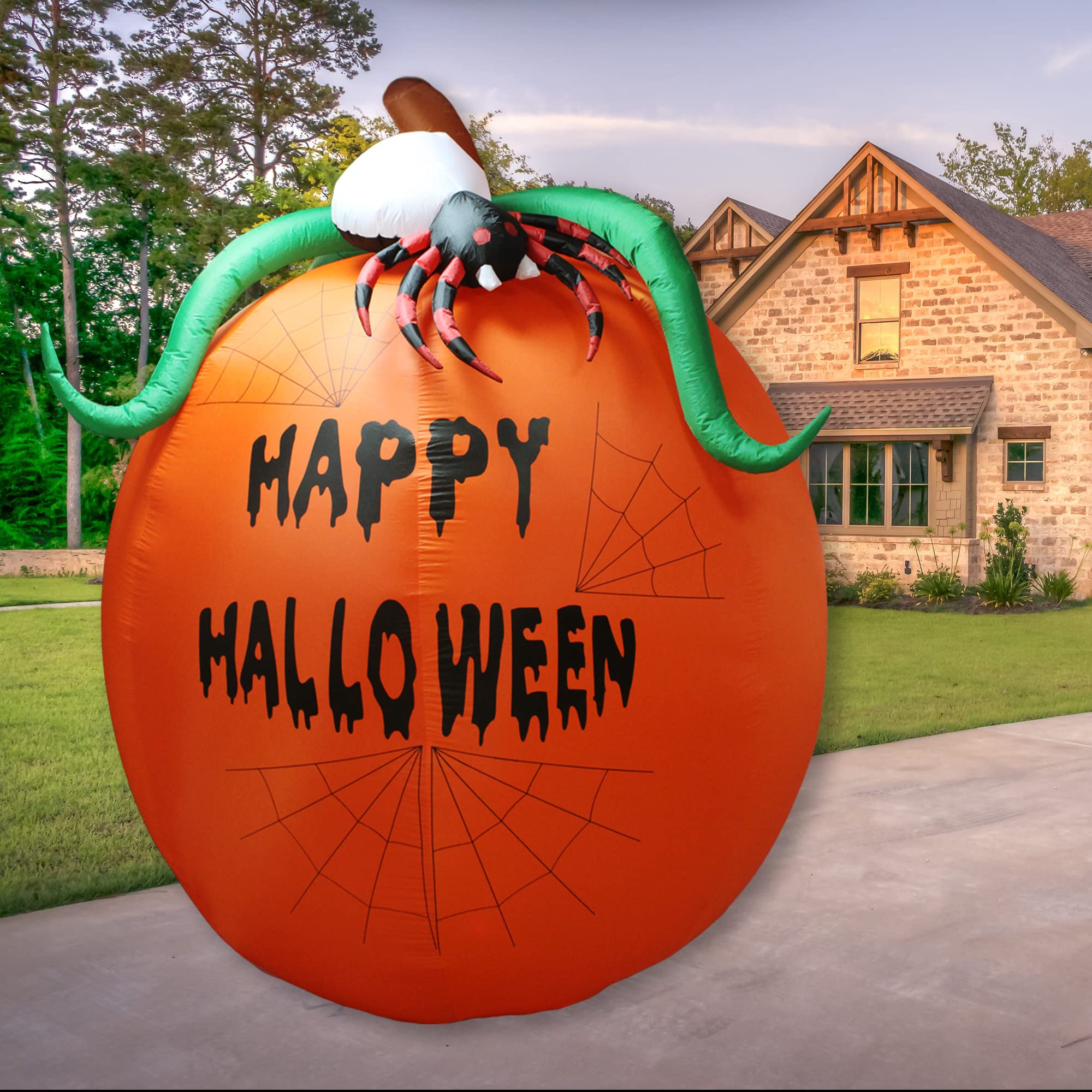 Calabaza inflable de 10 pies con luces LED para Halloween, decoración de interiores y exteriores, decoración de patio iluminada, inflables gigantes para el hogar, la familia y el exterior