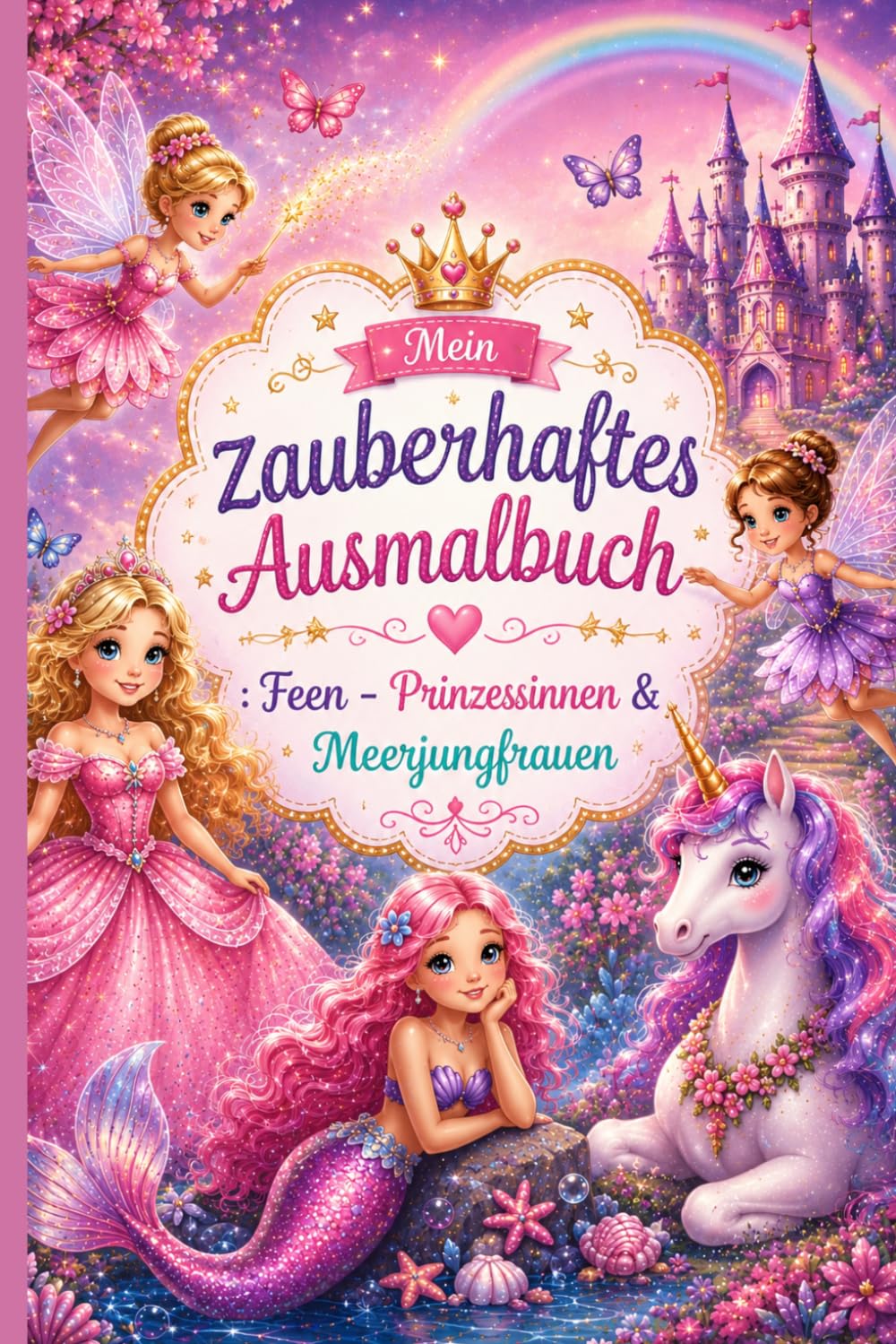 Mein zauberhaftes Ausmalbuch: Feen - Einhörner - Prinzessinnen & Meerjungfrauen - Für Mädchen