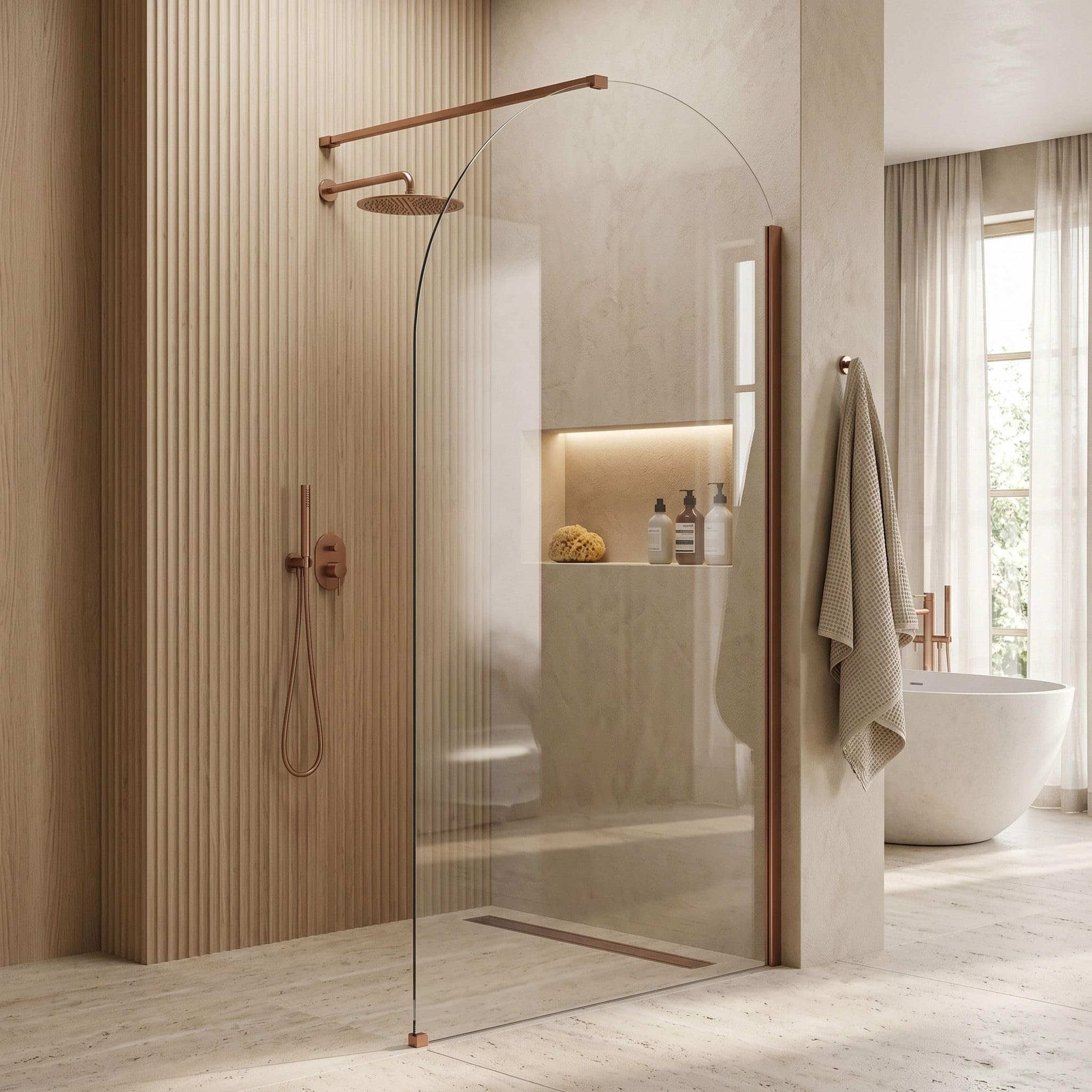 Rea - Ścianka prysznicowa Walk-In Heaven Brush Copper 120-0,8 x 120 x 200 cm