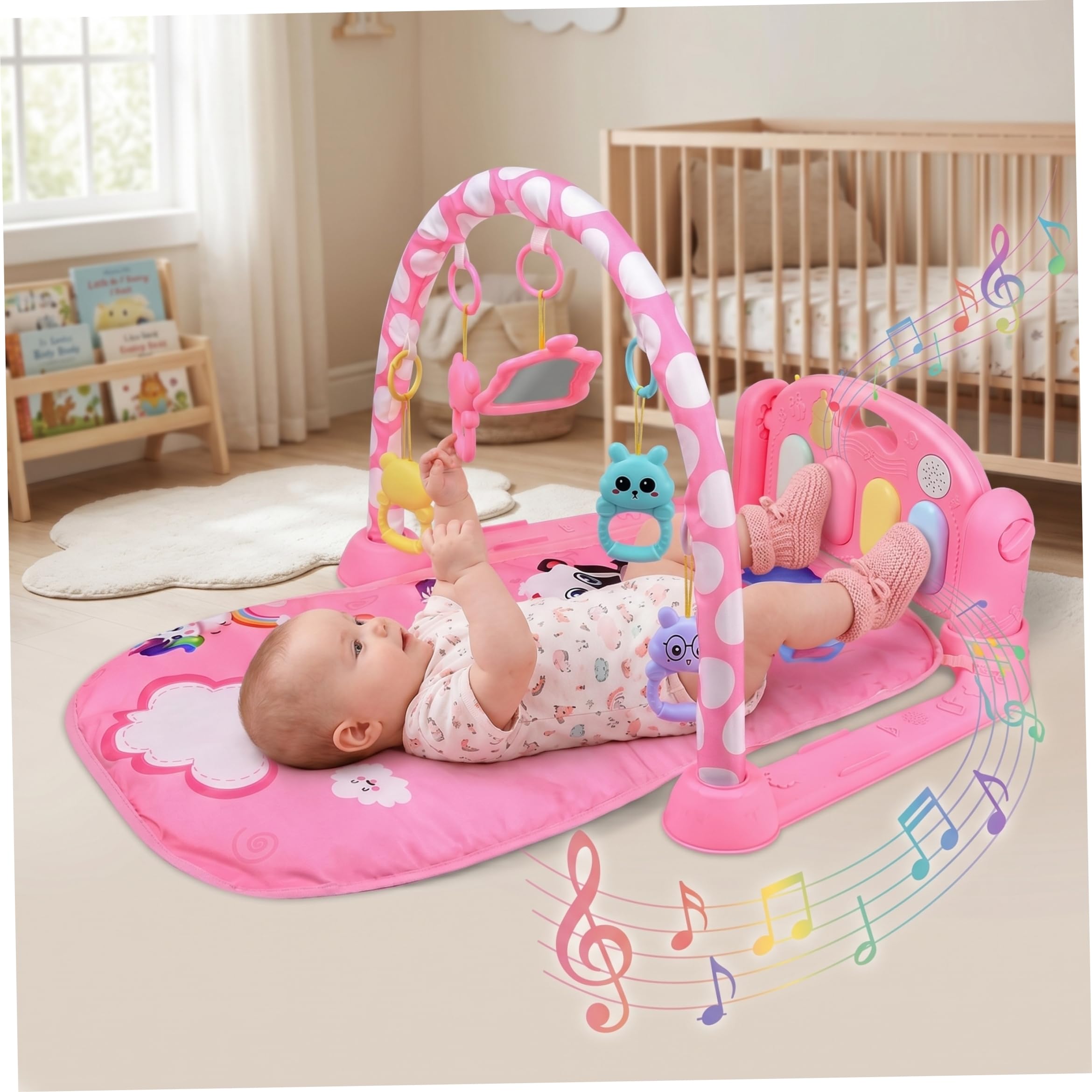 Baby-Gymnastik-Spielmatte, Kick-and-Play-Klavier-Gym mit Musik und Lichtern, faltbare Kleinkind-Aktivitätsmatte für Zuhause und Reisen, Style2