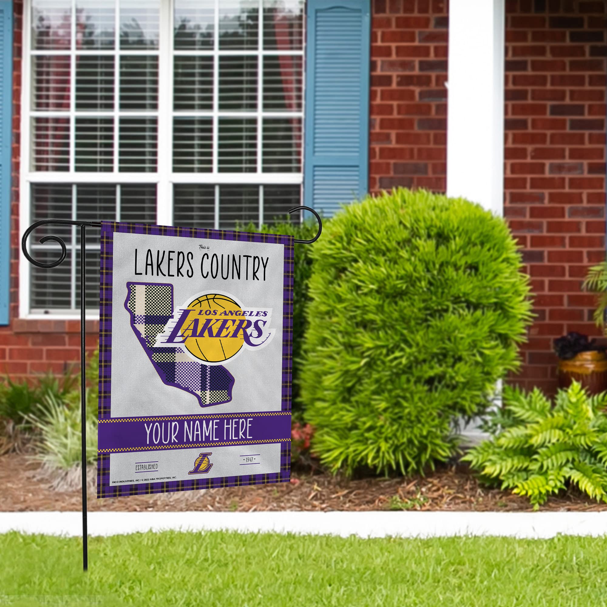Rico Industries NBA Basketball Los Angeles Lakers This is Lakers Country - Plaid Design Personalized Garden Flag
