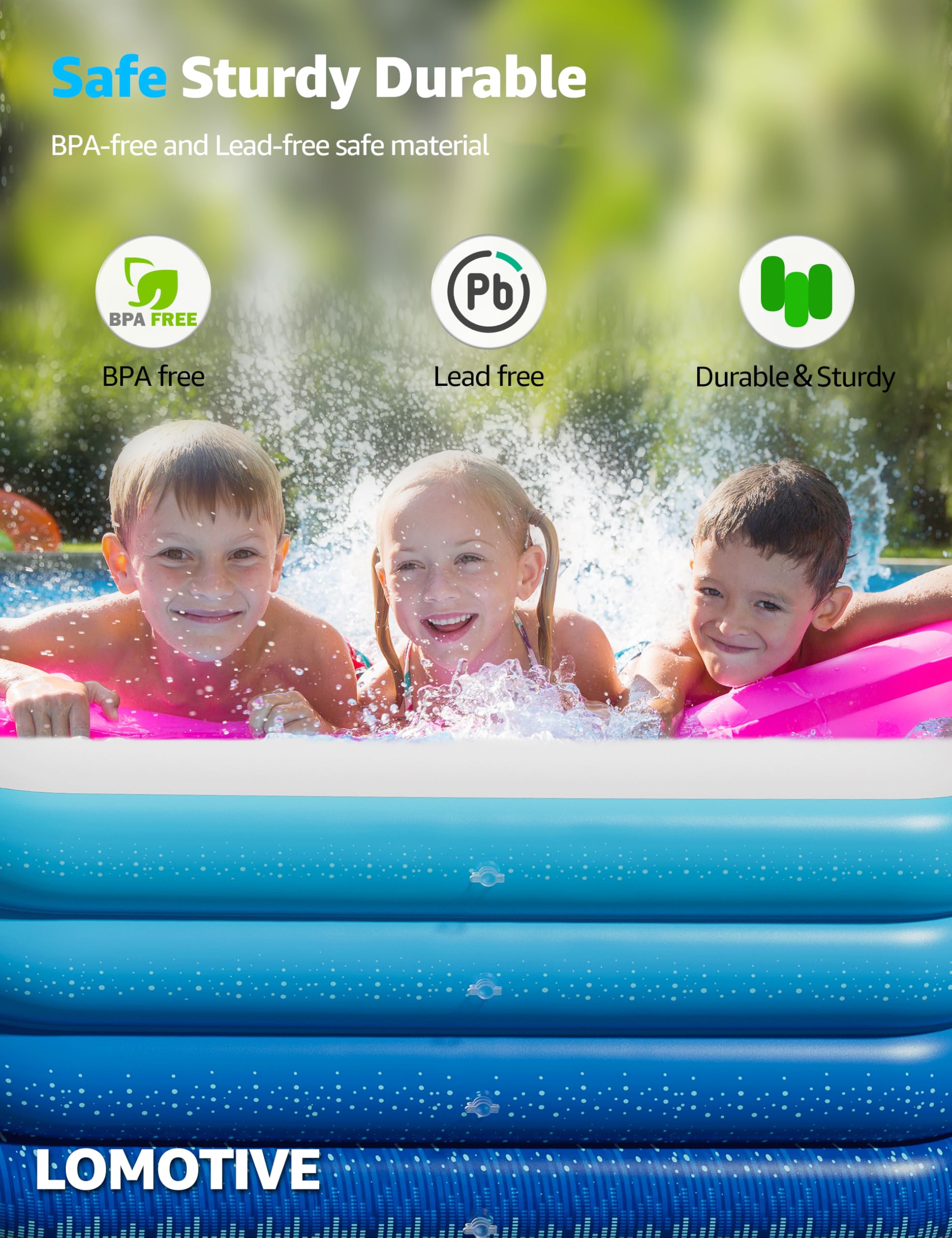 Piscina gonfiabile per adulti, 304,8 x 172,7 x 68,6 cm, a 4 strati, ispessita, per famiglia, per cortile, giardino, estate, feste acquatiche all'aperto, blu