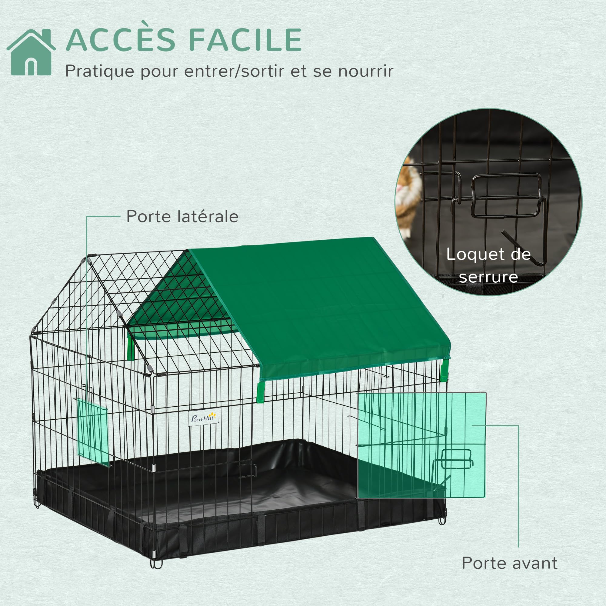 PawHut Cage enclos Lapins Petits Animaux rongeurs Intérieur ou Extérieurs - Parc Clapier à Lapin - Bache Protection Inclus - 90 x 75 x 75 cm