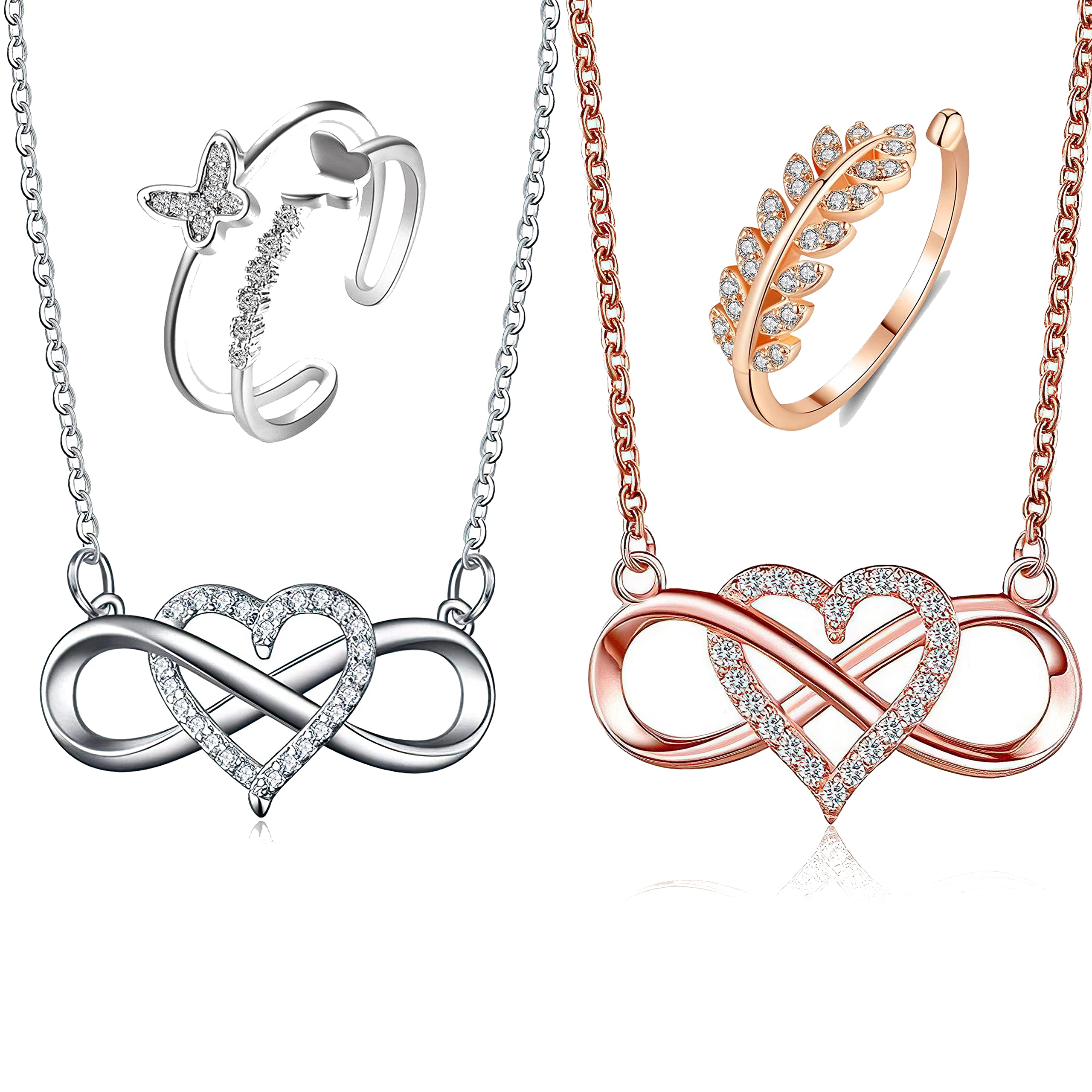 Heart Infinity Pendant For Women Girls AD Chain Necklace For Women Butterfly Silver Plated Adjustable Ring Gift for Sister-image-24