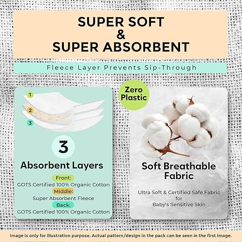 Miniatura 2 de Paños para eructos de triple capa  Paquete de 5, algodón orgánico, grandes, suaves y absorbentes, toallas para eructos para bebés