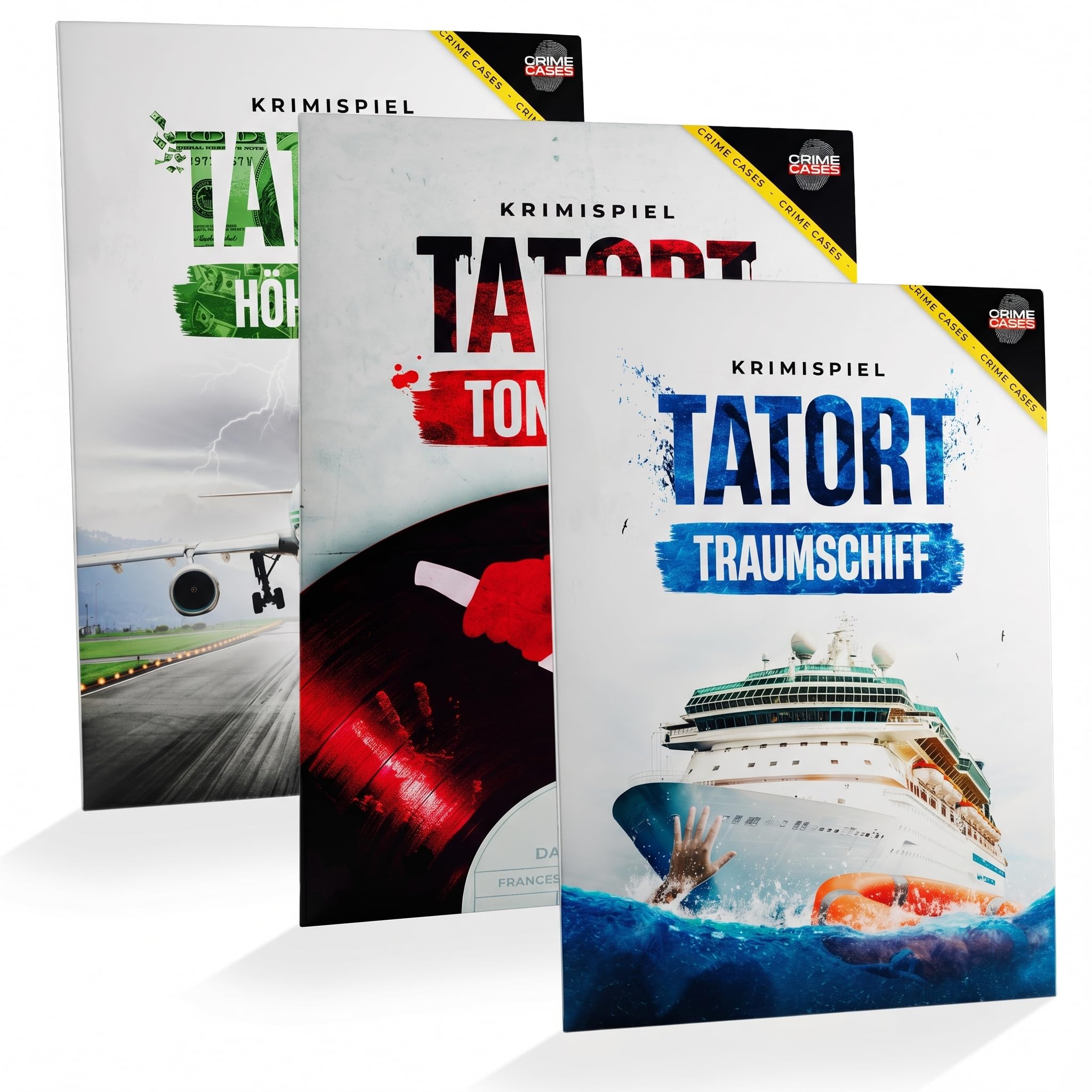 Krimispiel Bundle – 3 spannende Fälle in einem Set: Tatort Höhenflug, Tonstudio & Traumschiff | Cold Case Spiele für Erwachsene