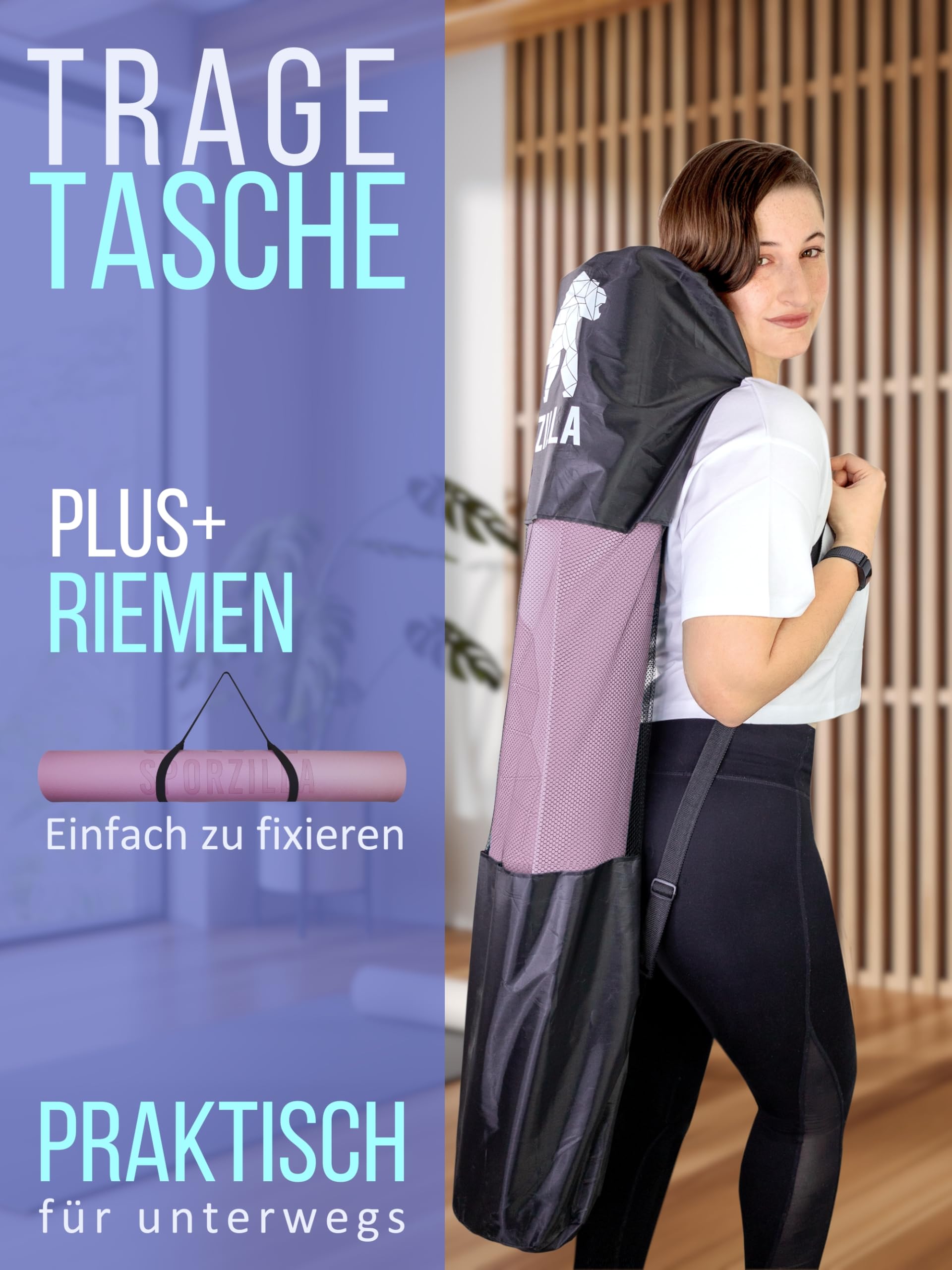 Yoga Matte XXL 200 x 100 cm – 8 mm dick - rutschfest und schadstofffrei – mit Hilfslinien und Tragetasche, Gymnastikmatte, Sportmatte