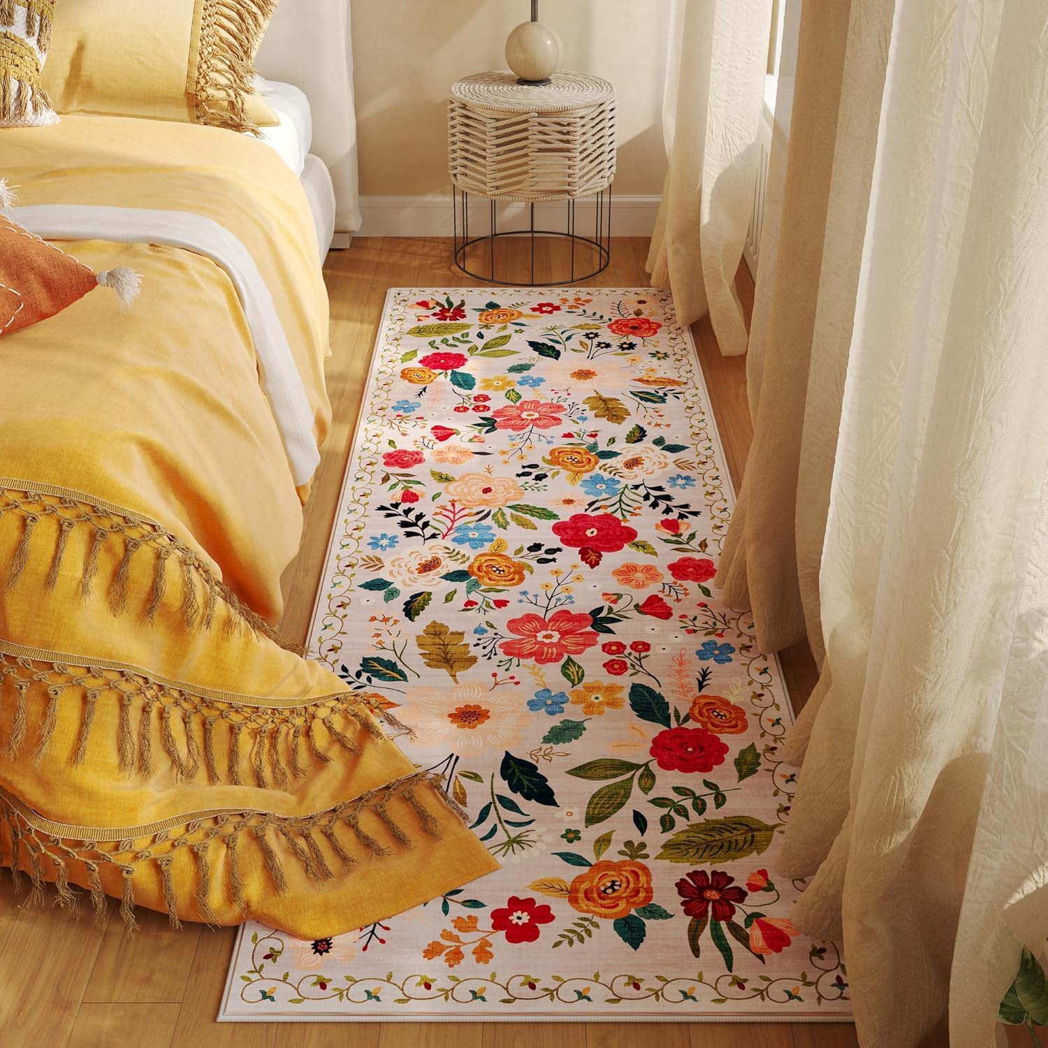 Floral Runner Rug - Soft, Washable & Non-Slip -4