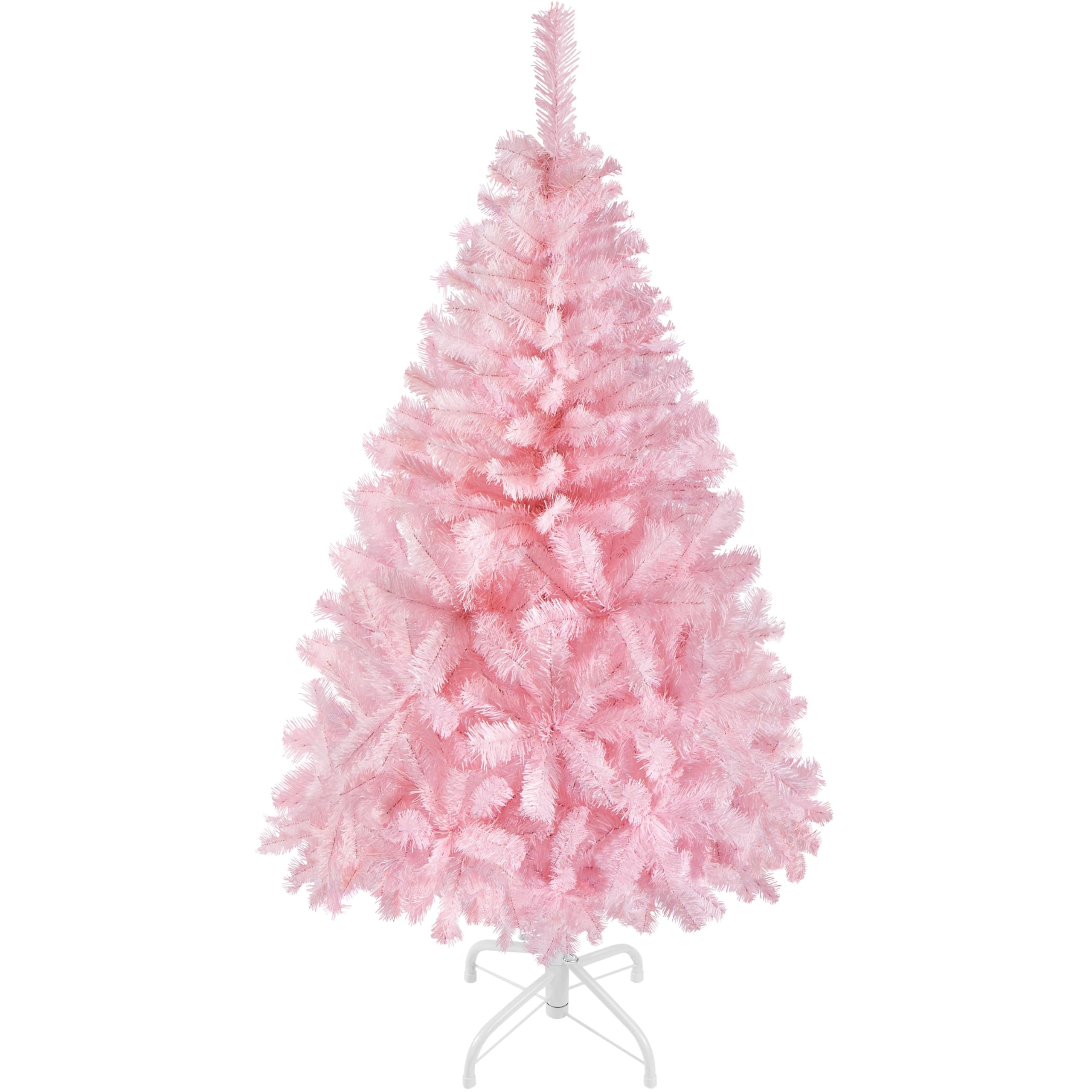 Yaheetech Kunstkerstboom, 124 cm, roze, dennenboom met 208 takken, opvouwbare metalen standaard, herbruikbare kerstboom, kunstboom voor kerstdecoratie