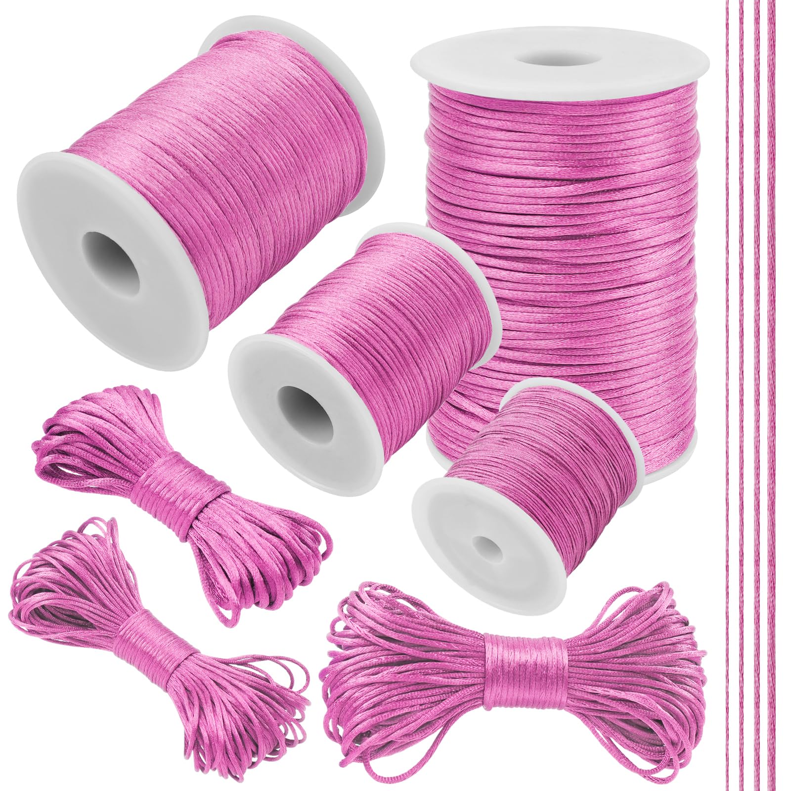 LEREATI Dark Pink Nylon Cord 2mm x 109 Yards Satin Cord Silk Bracelet String Macrame Necklace Cord, Nylon String for Jewelry Making, Beading, Chinese Knot, Wind Chime