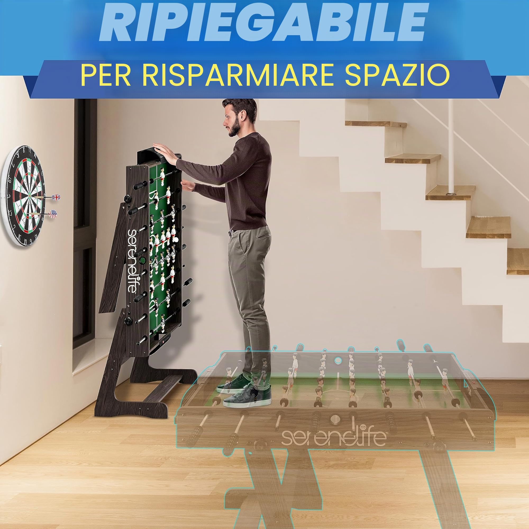 SereneLife Tavola da Calcio Balilla a Grandezza Naturale, Calcio con Palla Set per la Casa, Calcio Balilla Professionale, Design Moderno e Robusto.
