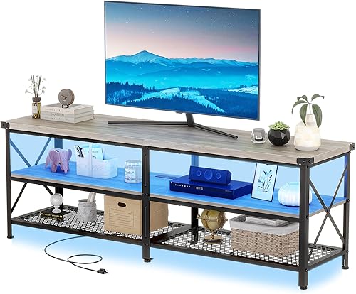 IDEALHOUSE Soporte de TV para TV de 65 y 70 pulgadas, centro de entretenimiento industrial, mesa consola multimedia, soporte de TV LED con estantes