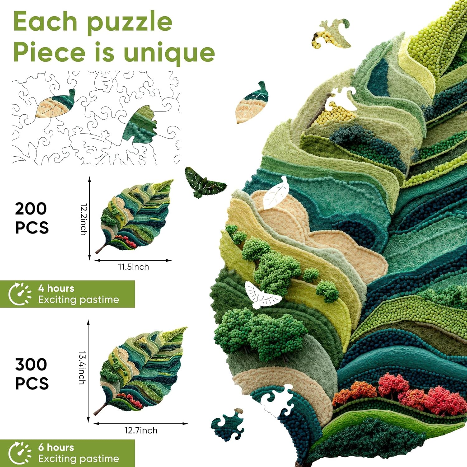 MYS AUR Wooden Puzzles for Adults, Nature Leaf Jigsaw Puzzle 300 Pieces, 13.4X12.7in, Unique Shape Wood Puzzles, Creative Gift for Kids Family Game