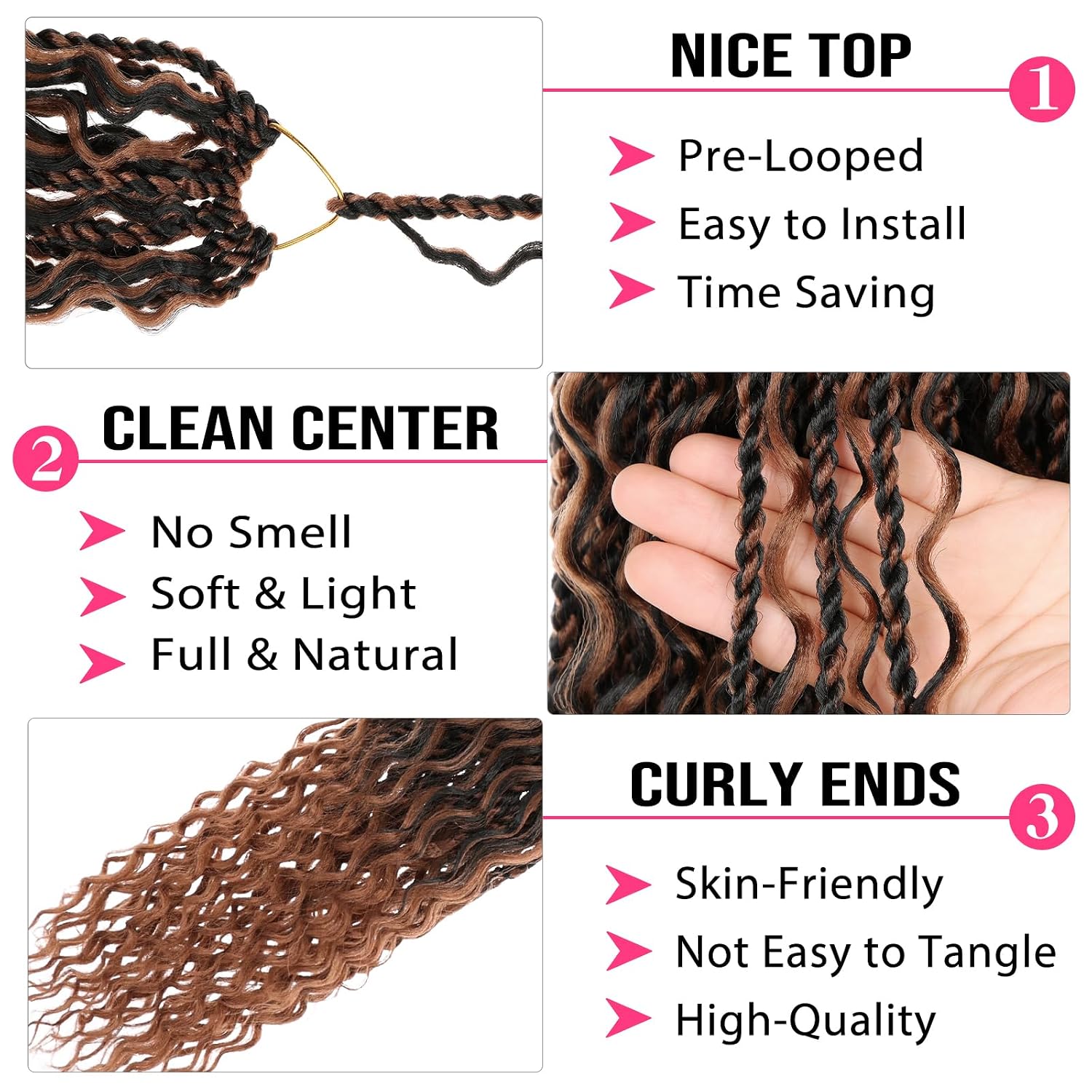 Black Mix Brown 24 Inch Boho Senegalese Twist Crochet Braids 9 Packs Island Twist Crochet Hair with Curls Pre-Looped Boho Goddess Twist Braids Synthetic Hair for Black Women #1BH30