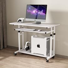Dripex Height Adjustable Desk, Computer Desk with Wheels, Small Desk on Wheels, Space Saving Laptop Table with Keyboard Puller and Shelf, Small PC Table