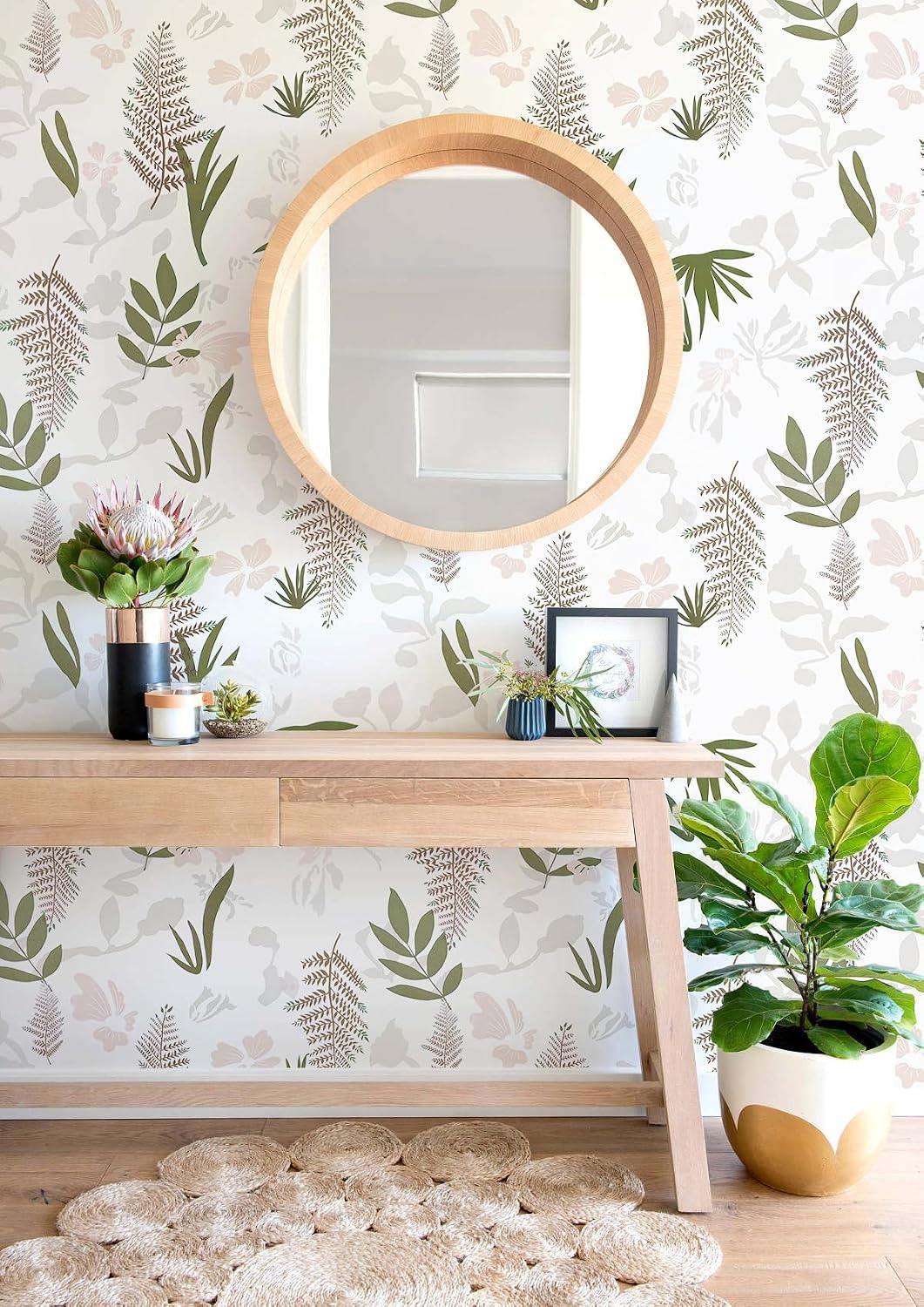 Floral Peel and Stick Wallpaper Modern Leaf Contact Paper Removable Wallpaper Decorative Self Adhesive Wallpaper Wall Paper 17.3" x 393.7"
