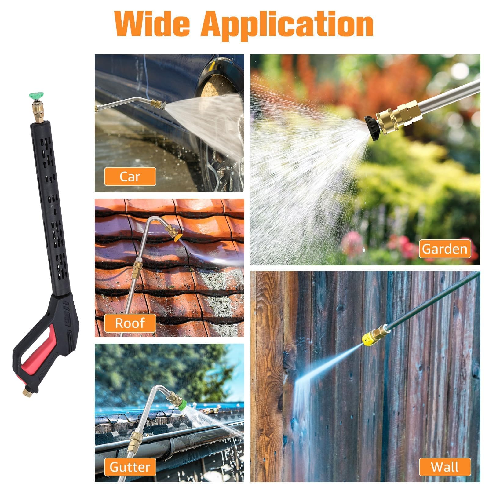 Cocoarm Kit Pistola Idropulitrice, Bacchetta Prolunga Ugello, Kit Pistola Idropulitrice Portatile Adattatore con 5 Ugelli per Lavaggio Auto, Pulizia Moto e Altro