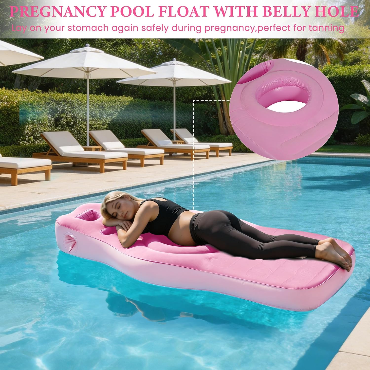 Inflatable Pregnancy Pillow with Belly & Head Hole, Prone Pregnancy Pillow for Stomach Sleepers, Pregnancy Mattress for Back & Hip Pain Relief, Portable for Massage - Pink