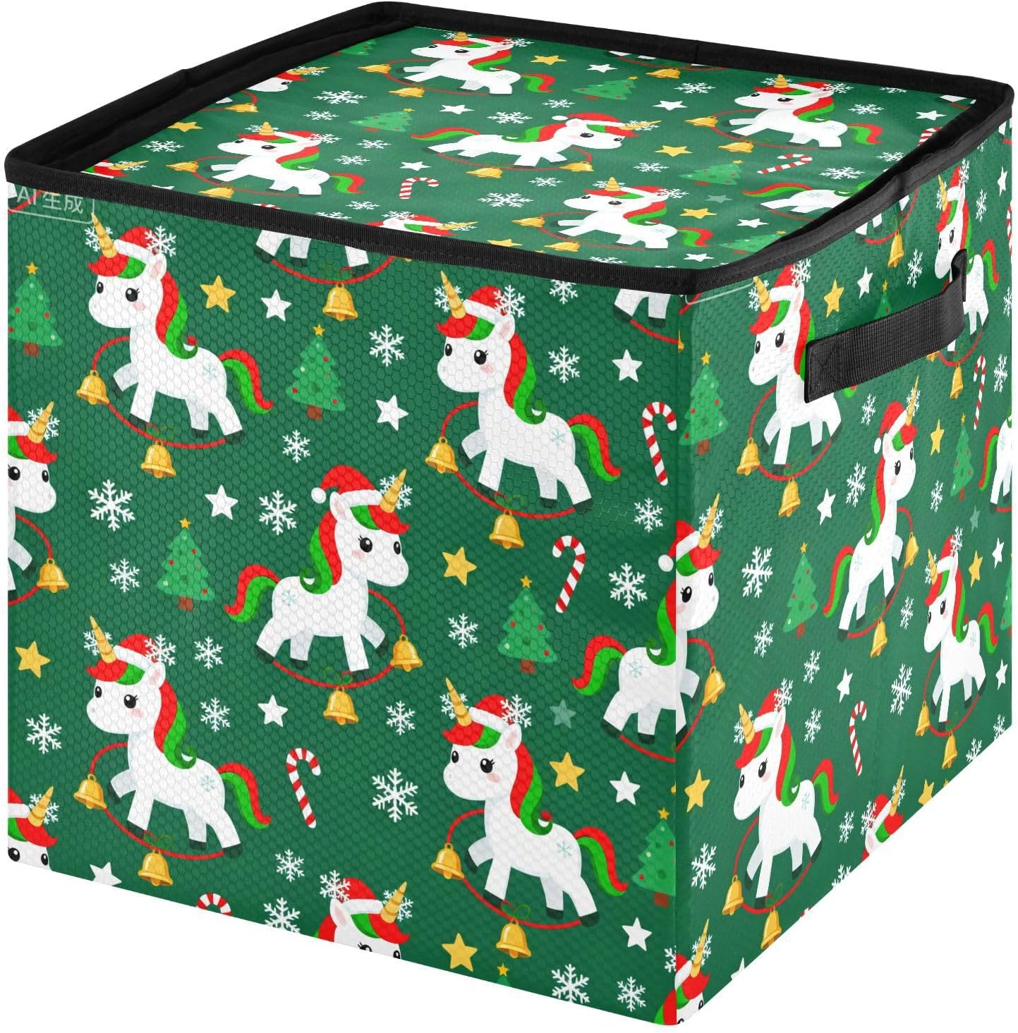 High Capacity Christmas ornament organizer Holds Up to 64, Two Handles Foldable Holiday Storage Case with Lid,Christmas White unicorns