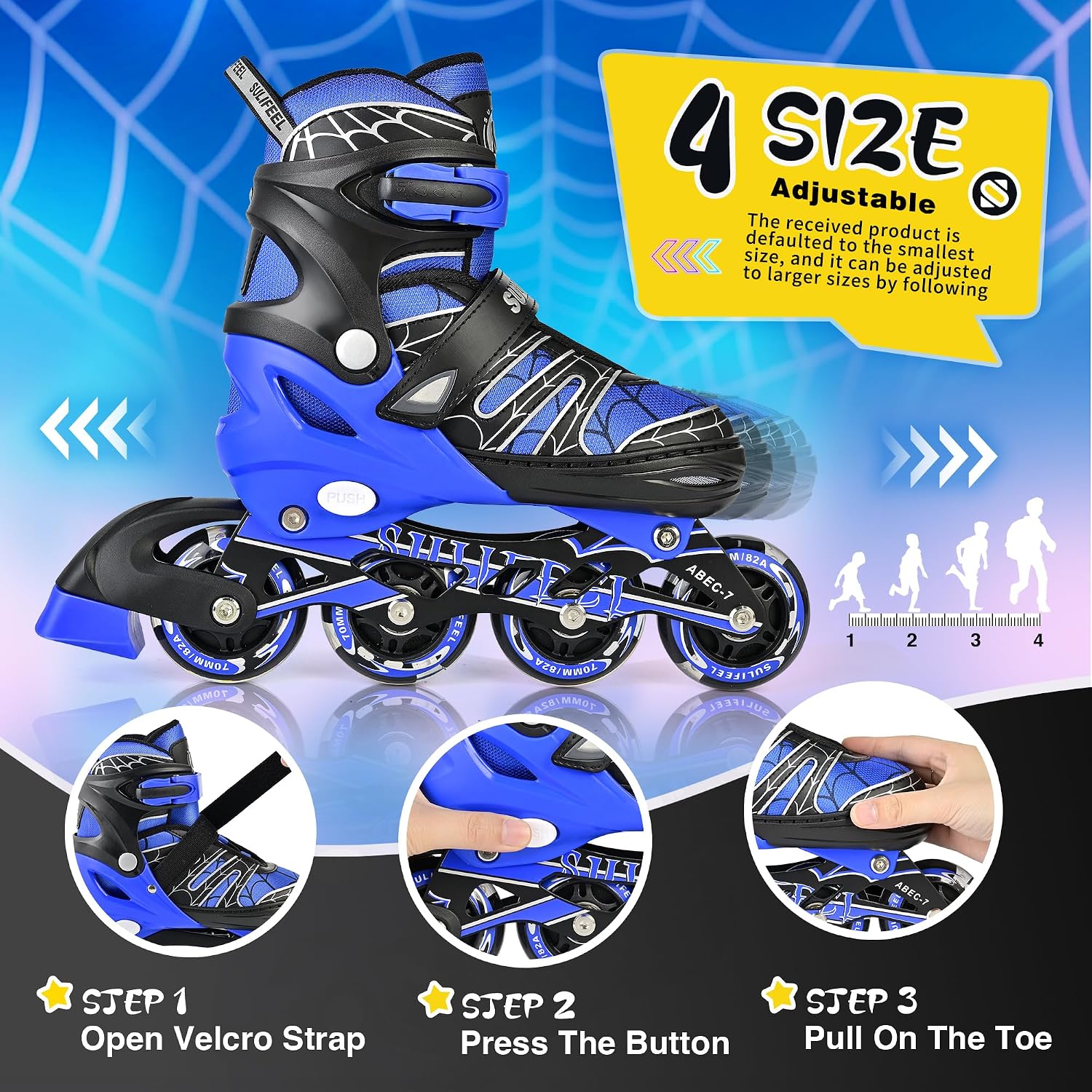 SULIFEEL Rainbow Unicorn Inline Skates for Girls Boys 4 Size Adjustable Light up Wheels Skates for Kids Beginner
