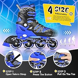 SULIFEEL Inline Skates with Blades for Kids Boys Youth Ages 6-12 8-12 5-8 with Light up Wheels 4 Sizes Adjustable Roller Skates for Beginners Indoor Outdoor Sports