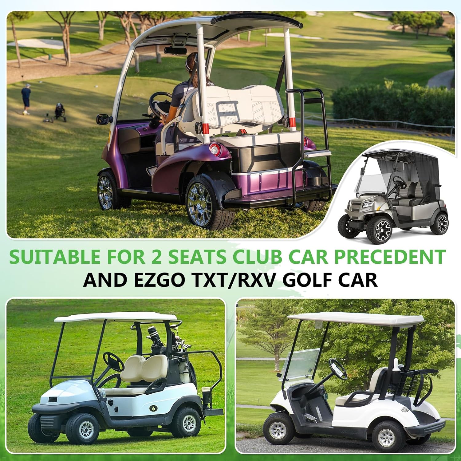 600D Golf Cart Sunshade for Club Car Precedent & EZGO TXT/RXV (2-Passenger), Mesh Sun Enclosure for UV Protection, Heat & Wind Blocker, Cool Mesh