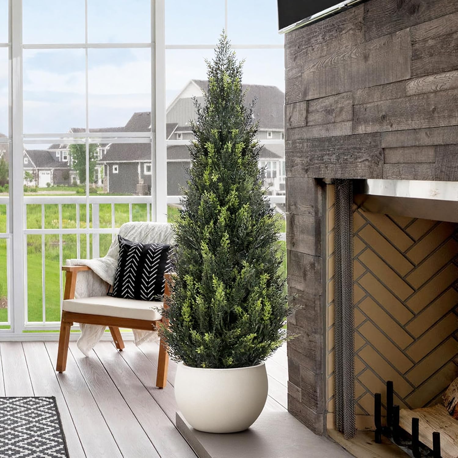3FT Artificial Cedar Topiary Trees (1 Pack) - UV Resistant Faux Evergreen Shrubs Extra Dense Foliage Realistic Fake Pine Cypress Plants Easy Assembly for Front Porch Garden Indoor Office Decor