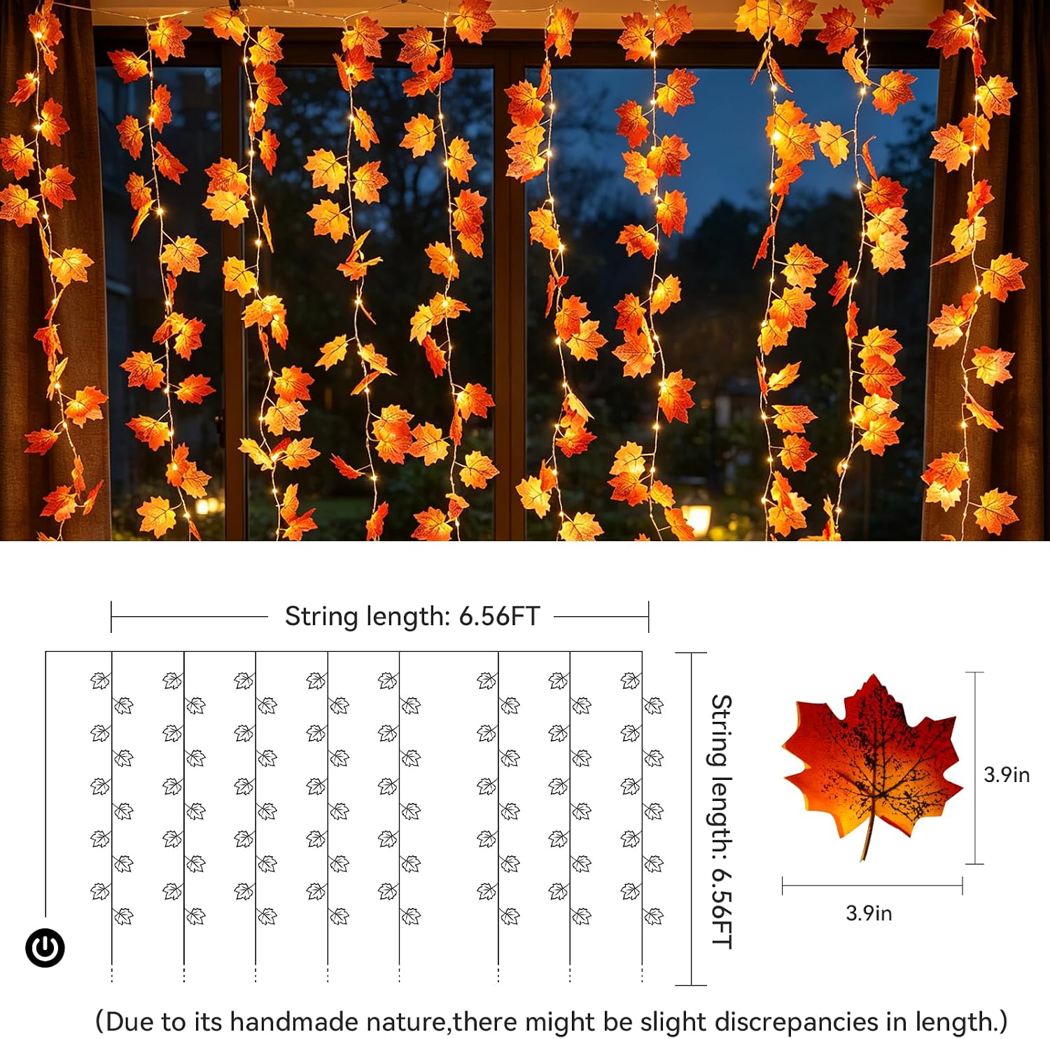 suddus Curtain Lights, Fall Garland with Lights for Office, Porch, Halloween,Thanksgiving