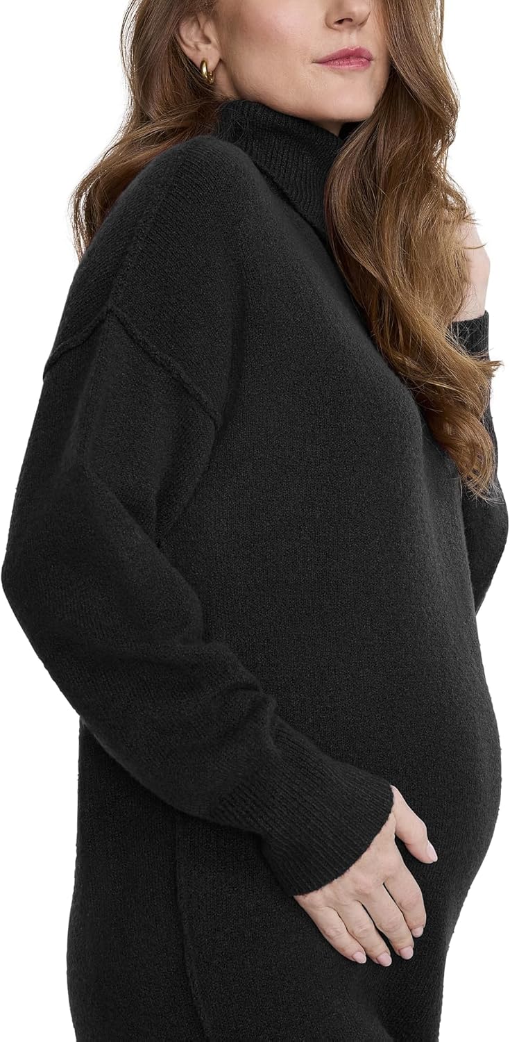 Motherhood Maternity Women's Long Sleeve Turtleneck Pregnancy Sweater Dress