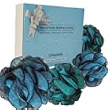 Loofah-Bath Sponge Set-Large, 4 Pack Bath Scrubbers, Soft Mesh Blue and Green Puff-Cleansing Body Scrub for Men and Women: Skin Soothing Exfoliation Tools (Jewel Colors-Blue、Green-60g)