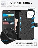 Vista 4 de TUCCH Funda tipo cartera para iPhone 12/iPhone 12 Pro 5G, con bloqueo RFID, ranura para tarjetas y soporte