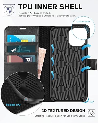 Miniatura 4 de TUCCH Funda tipo cartera para iPhone 12iPhone 12 Pro 5G, con bloqueo RFID y ranura para tarjetas funda interior de TPU a prueba de golpes piel