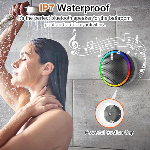 Miniatura 5 de Altavoz de ducha Bluetooth, altavoz inalámbrico portátil, ventosa, altavoz Bluetooth con luces RGB, sonido HD de 360, compatible con tarjeta TF,