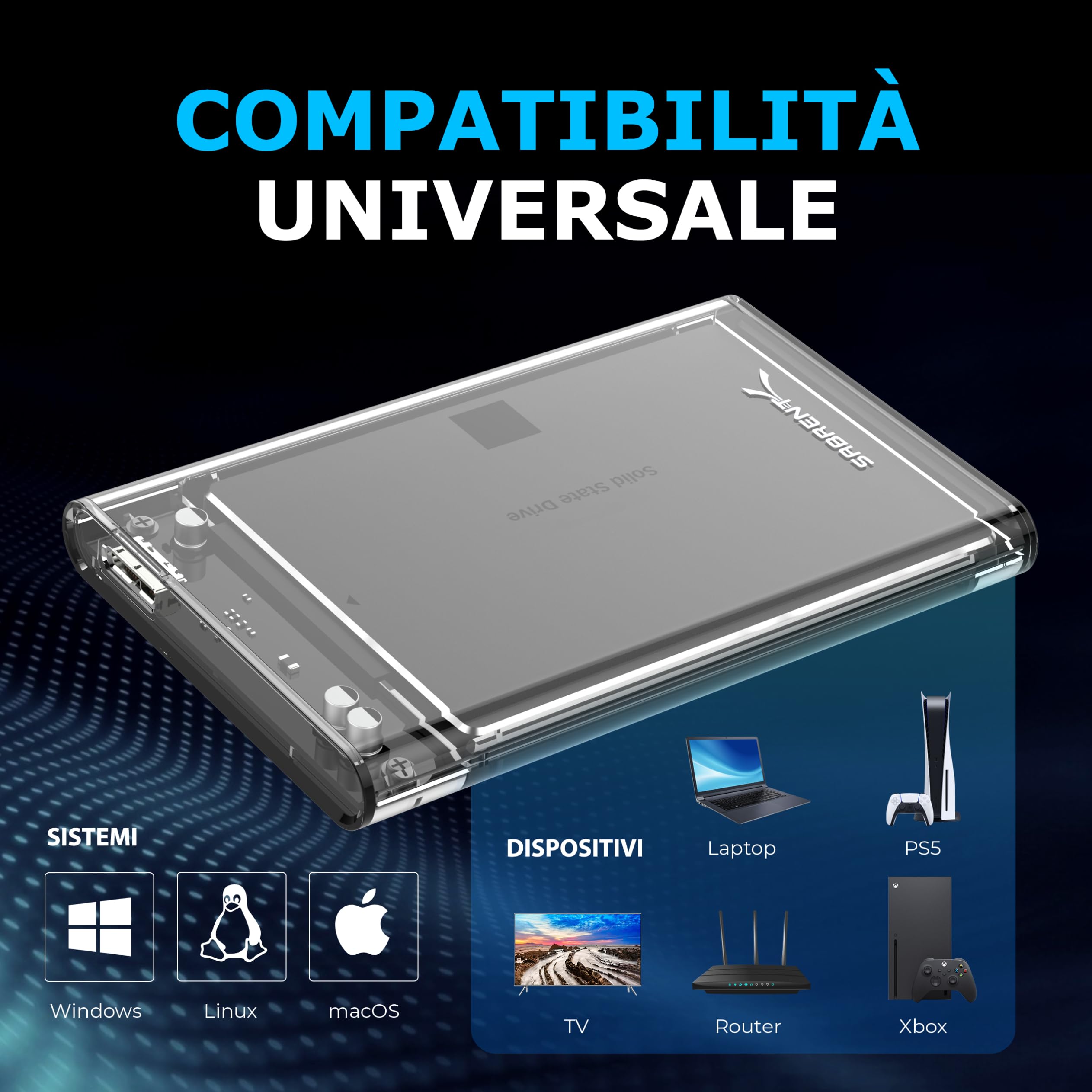 SABRENT Case SSD/HDD Hard Disk Esterno da SATA 2.5'' a USB 3.2 Gen 1, [Supporto UASP SATA III] Trasparente (EC-OCUB)