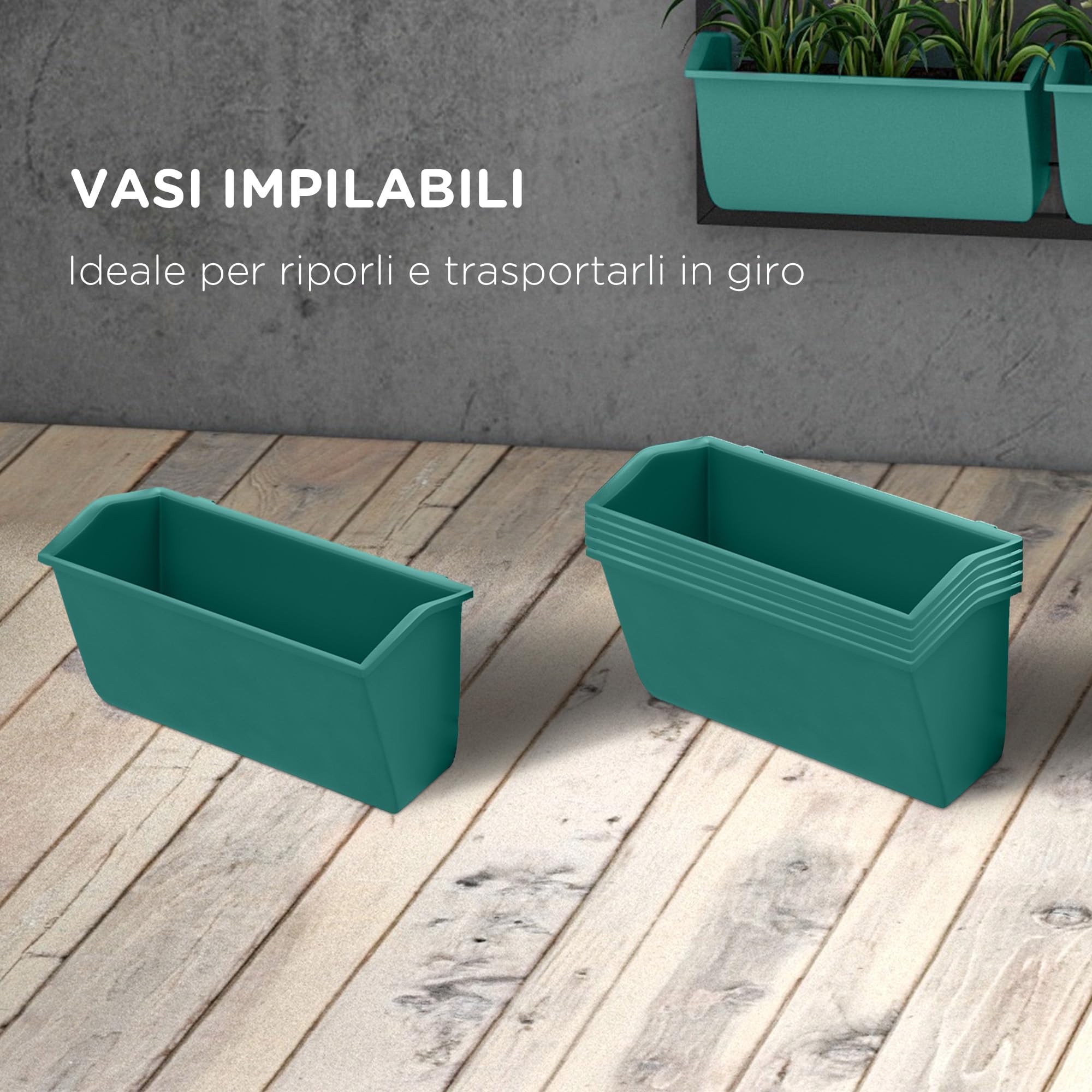 Outsunny Fioriera da Esterno Verticale 3 Livelli 52x14x66 cm Verde | 6 Vasi in Plastica con Fori di Drenaggio, Portavasi da Appendere per Fiori ed Erbe Aromatiche, Orto Verticale