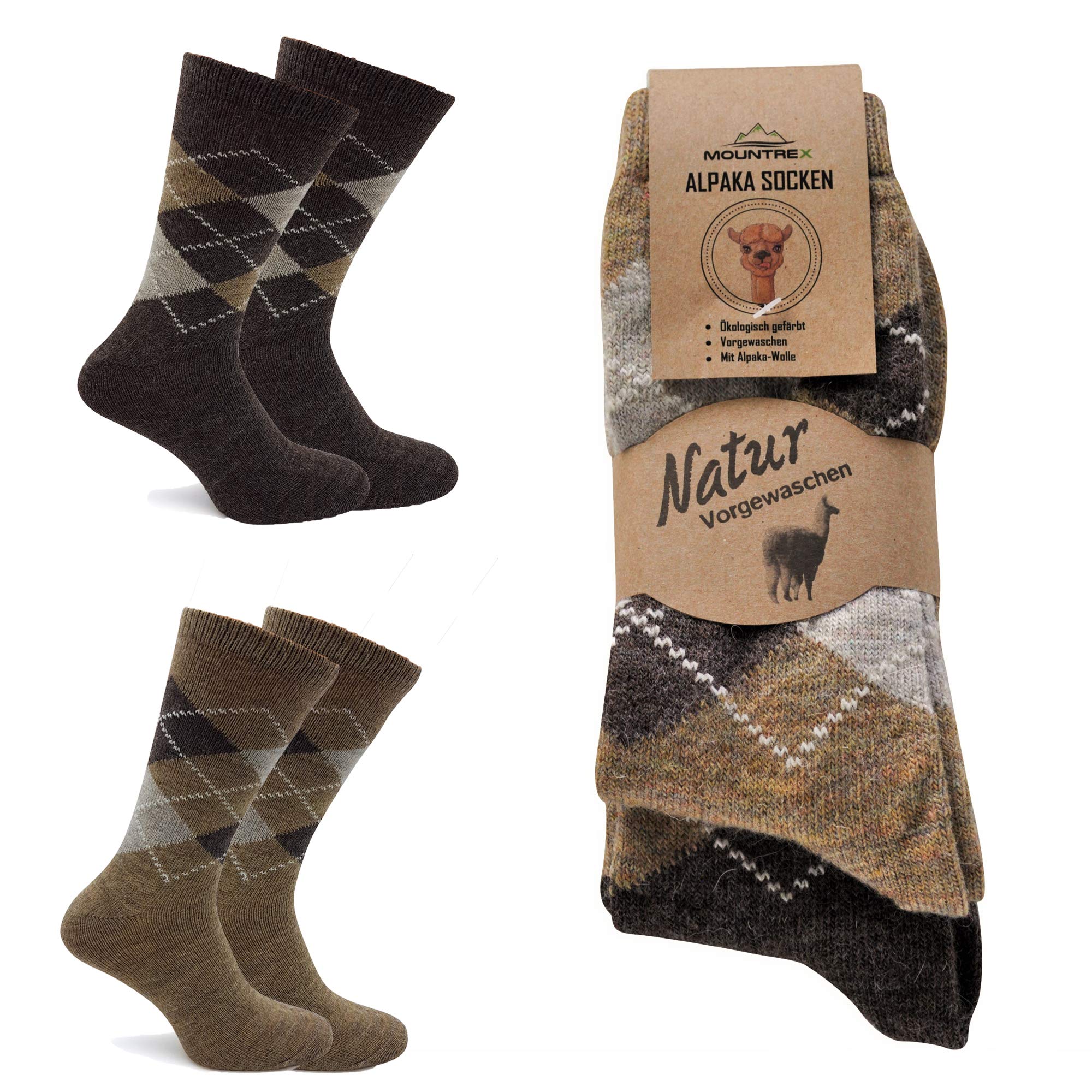 MOUNTREX® Alpaka Socken, Wollsocken für Damen und Herren - Wintersocken, Warme Haussocken, Thermosocken - Dünn - Kuschelsocken - 2 Paar