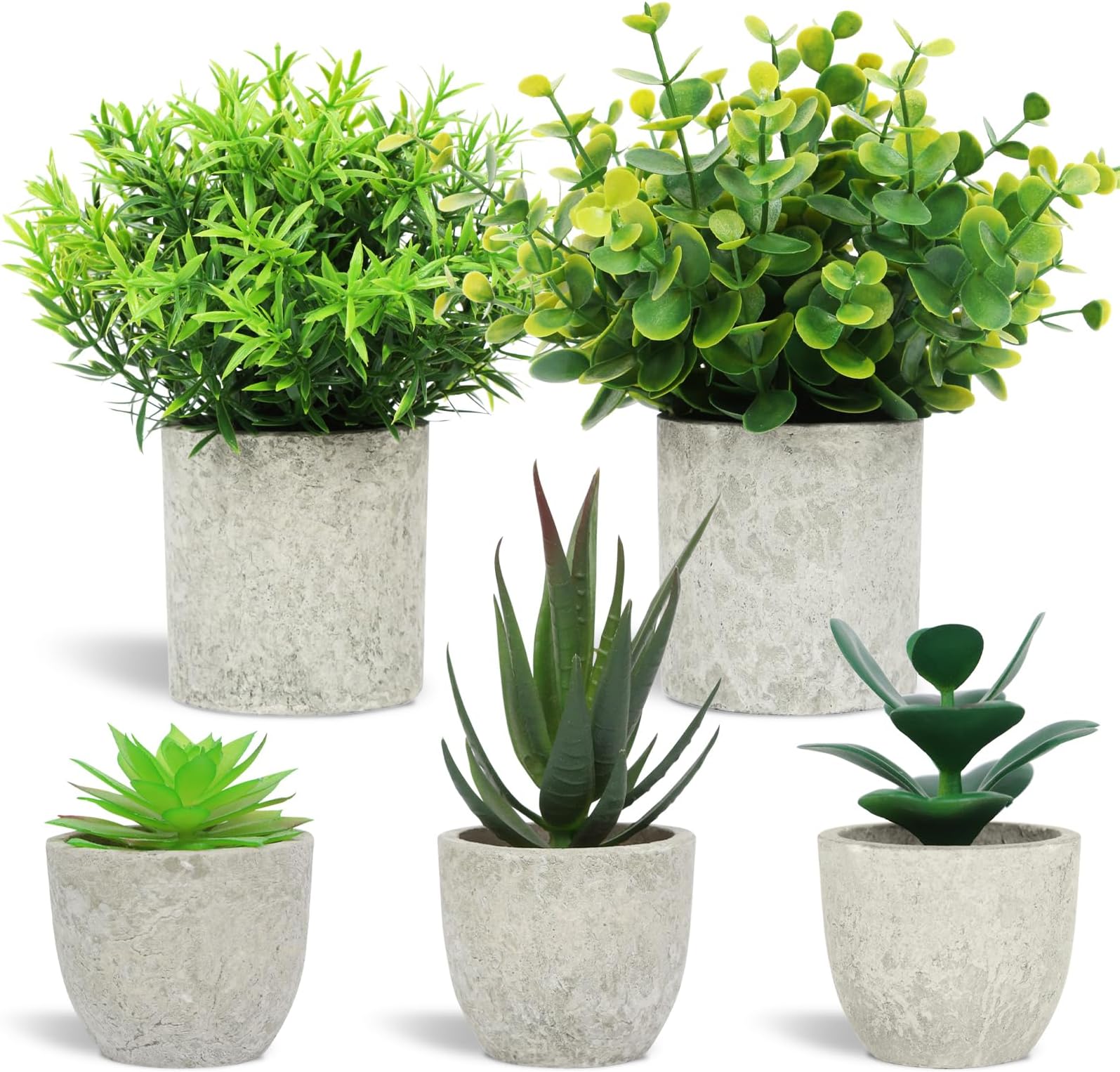 TRNZ Decorative Artificial Plants in Pots Set of 5 Small Plastic Fake