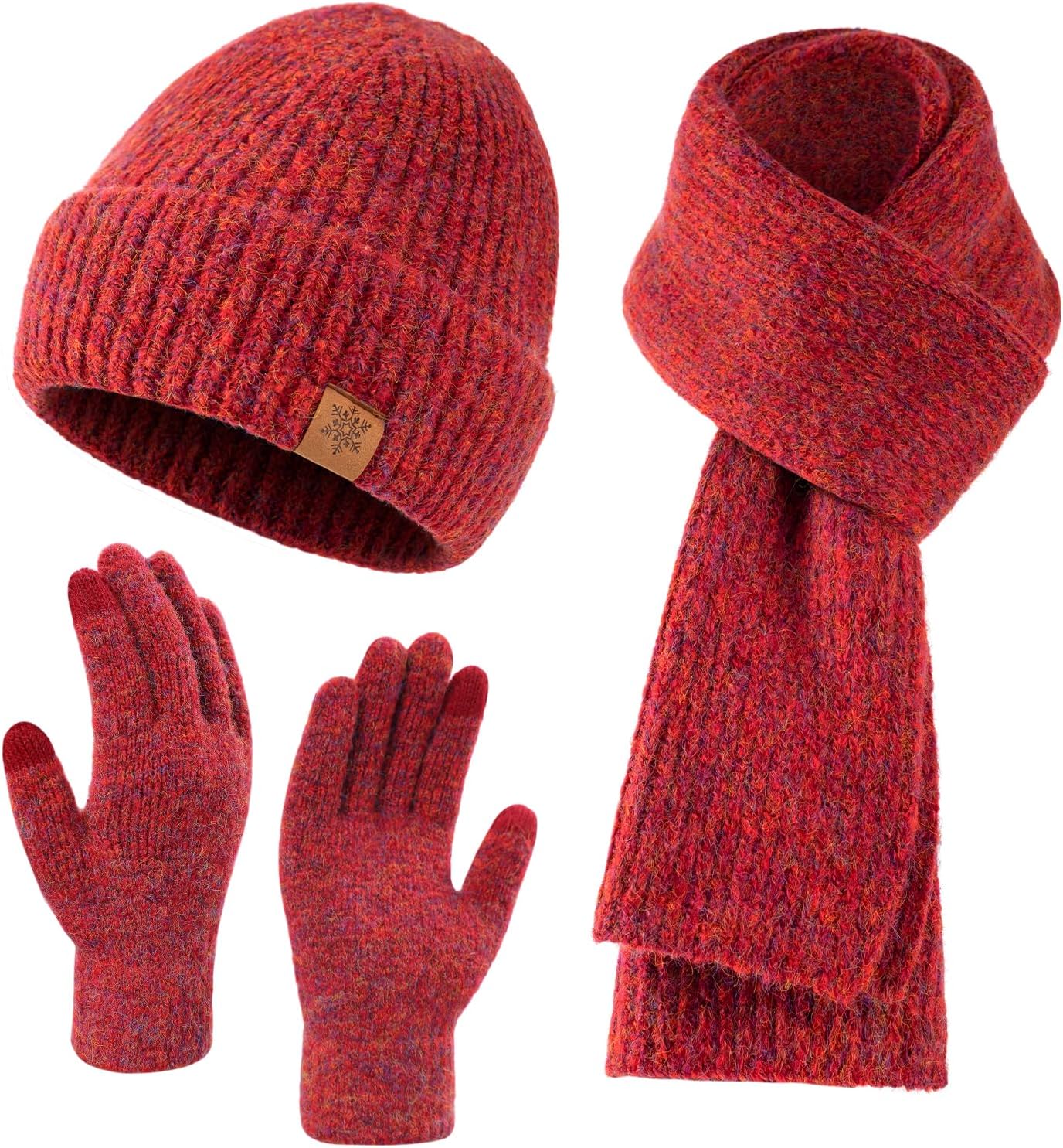 Trifabricy Women’s Winter Hat Scarf Gloves Set – Thermal Beanie, Fleece Lined