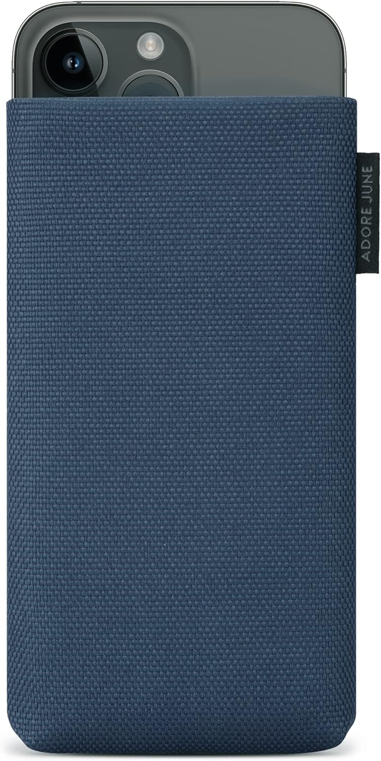 Protection Sleeve Classic Recycled Blue Compatible with iPhone 15 14 / iPhone 15 14 Pro, Modern Sustainable R-PES Fabric. Manufactured in Europe