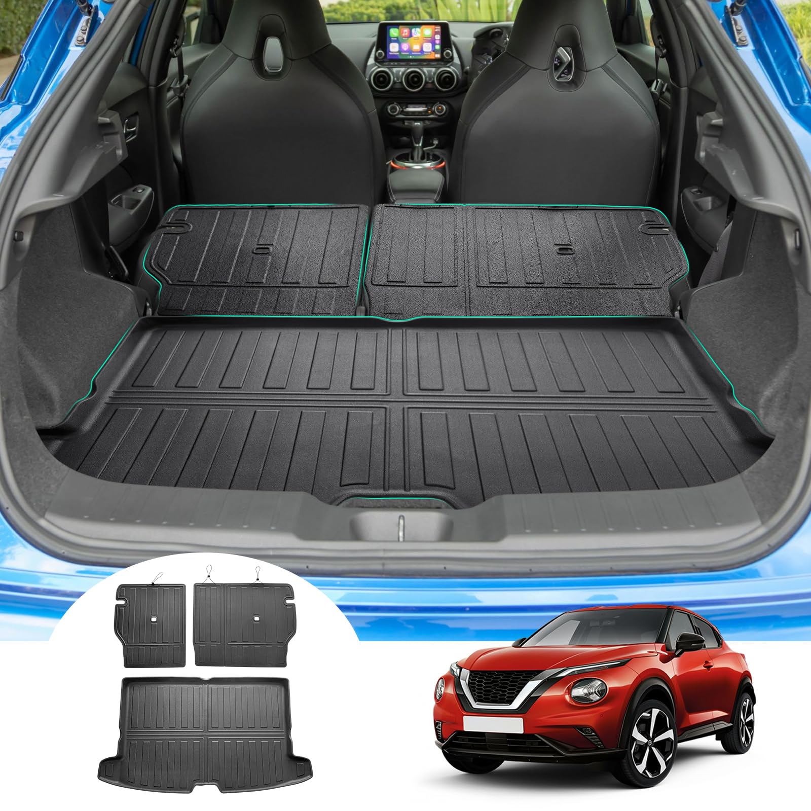 ELMASLINE Tapis 3D Et Bac De Coffre Pour Nissan Juke À Partir De 2019 | Accessoires De Plancher De Chargement