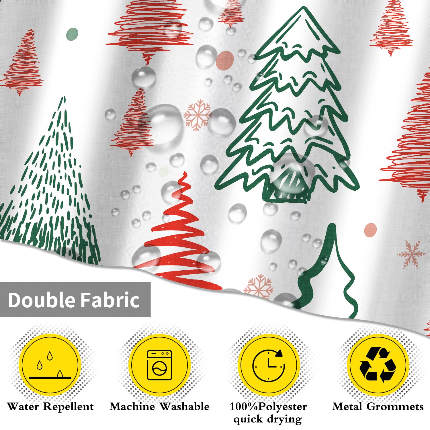 Winter Duschvorhang-Set – Design Mit Wald, Schneeflocken & Hirsch, Wasserdichter Stoff, Inkl. Haken