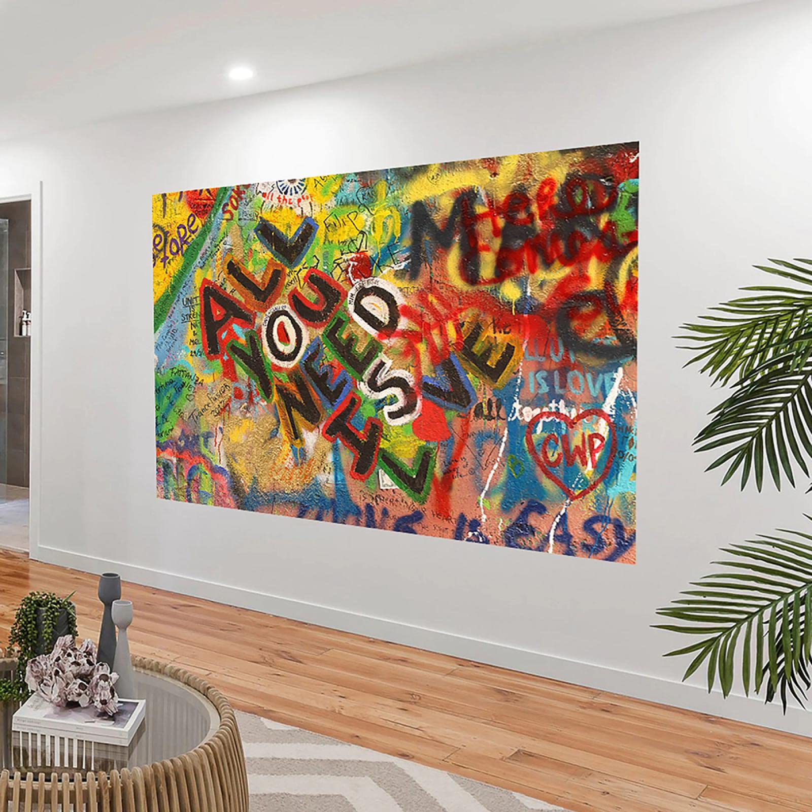 Guying Art Frameless Picture To Canvas Print All You Need Is Love Graffiti Wall Art Canvas Painting Prints Poster And Popular Home Decoration 80X120cm(31X47in)