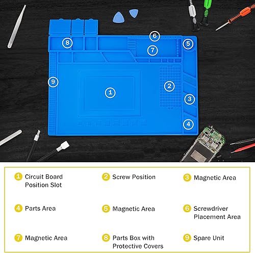 Miniatura 4 de KOTTO Tapete de soldadura magnético antiestático seguro ESD, tapete de reparación de silicona, incluye kit de herramientas de reparación y cable de