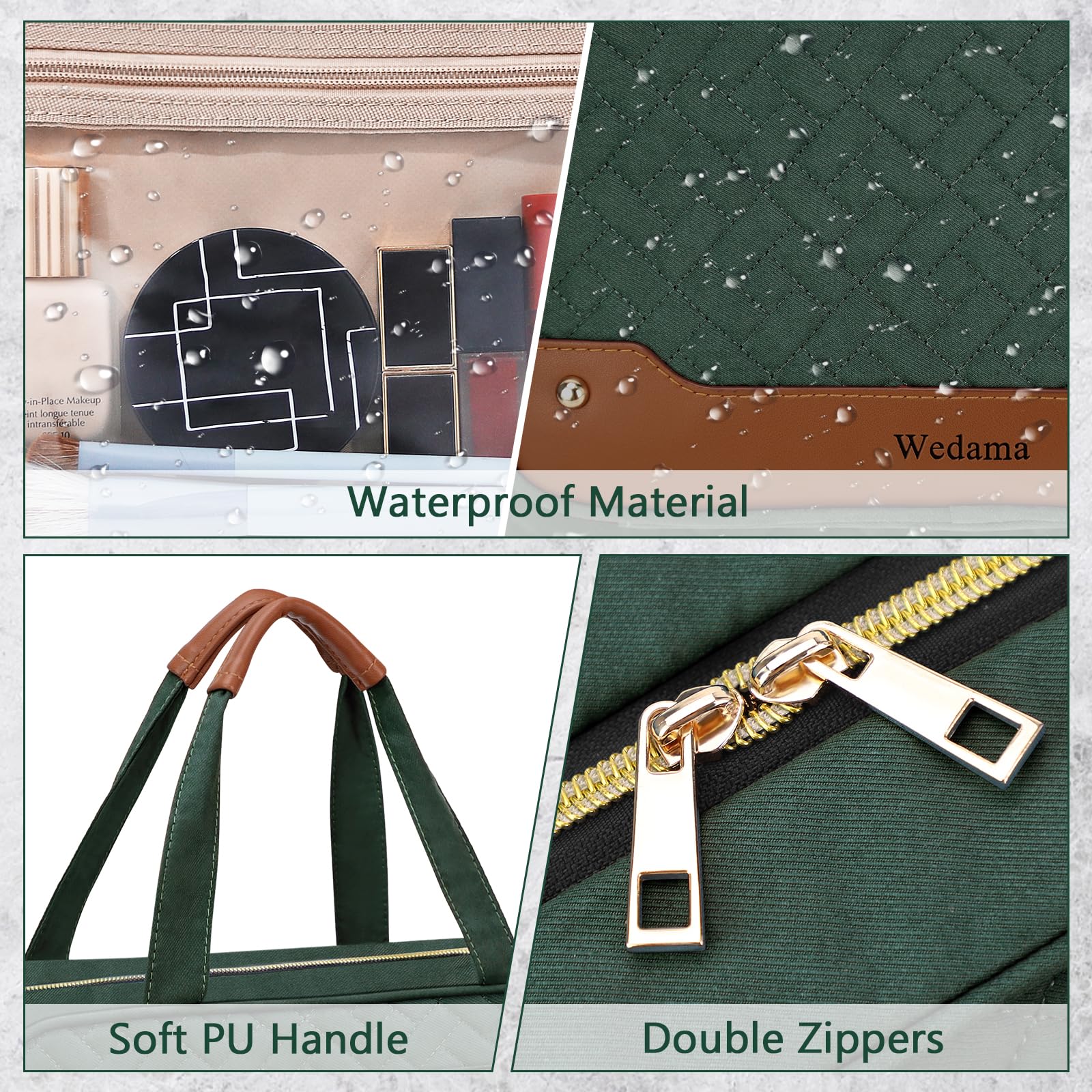 Wedama Borsa da toilette da donna, borsa da viaggio da appendere con scomparto organizer per gioielli, borsa per il trucco, in PVC, impermeabile, borsa da viaggio per viaggi, campeggio, bagno, Verde